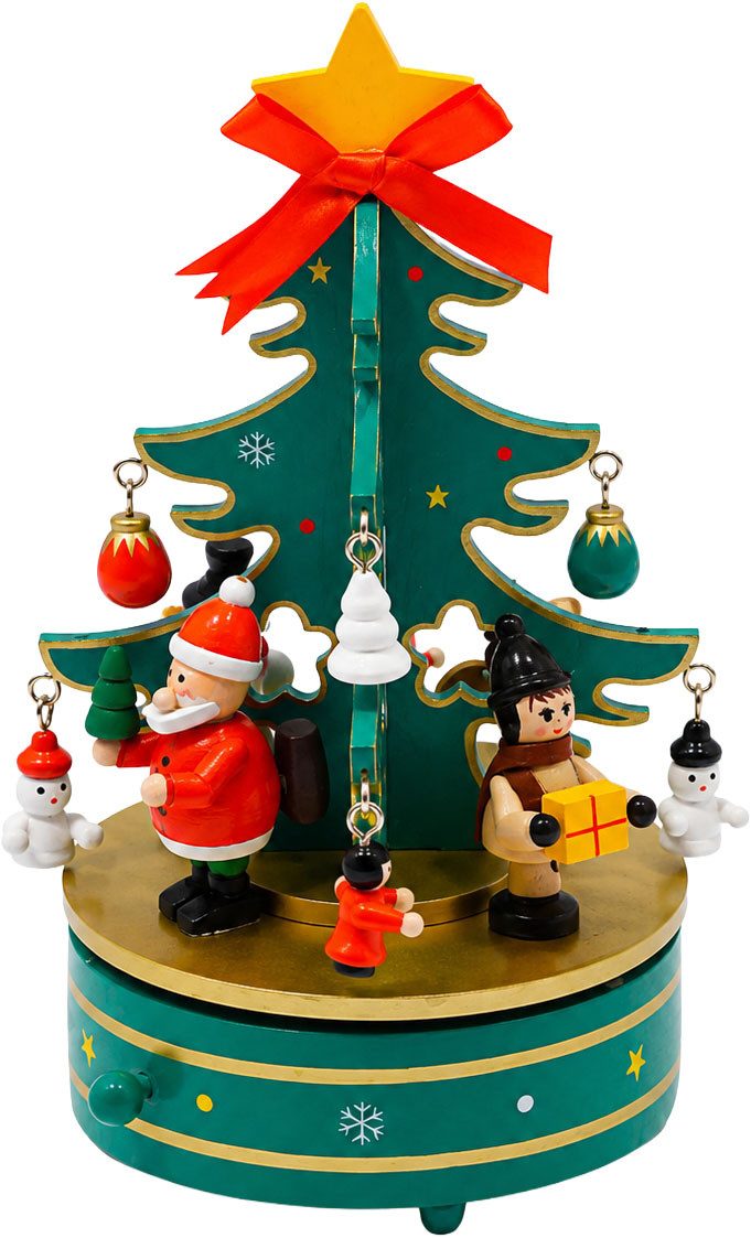 OTTO home Spieluhr Weihnachtsbaum festlich, 1 Stück, (1-tlg), Weihnachtsbaum aus Holz, Aufziehschlüssel, extra Anhänger, Melodie