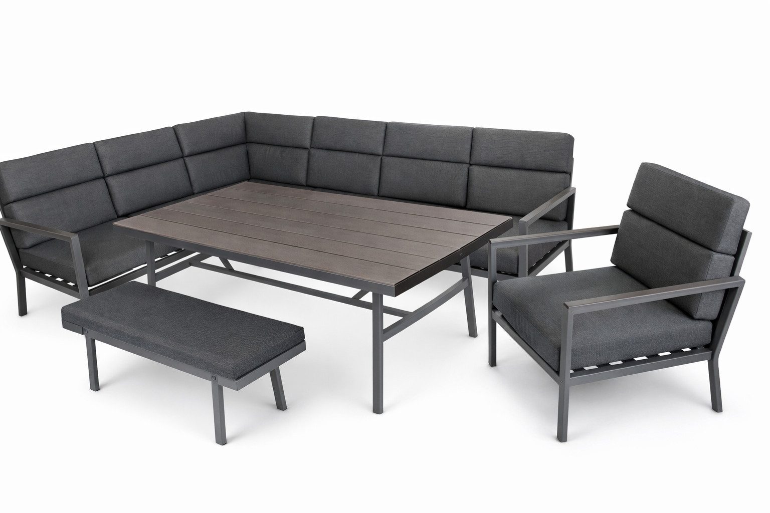 Green Spirit Loungeset »Siena« Lounge Set Alu Ecklounge Loungemöbel Sitzgruppe Gartenmöbel, (Set, 5-tlg., 1x Eckbank (2x 3-Sitzer Bank), 1x Bank, 1x Sessel, 1x Tisch), Aluminium, grau, für 9 Personen, wetterfest, Garten, Terrasse, Outdoor
