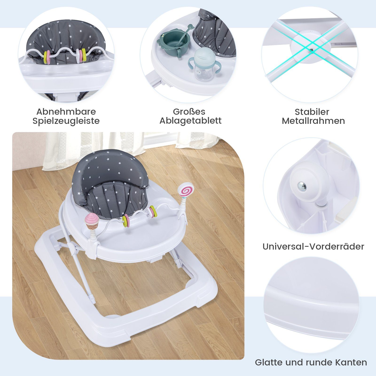 COSTWAY Lauflernhilfe Babywalker, 3-stufig höhenverstellbar mit Rädern