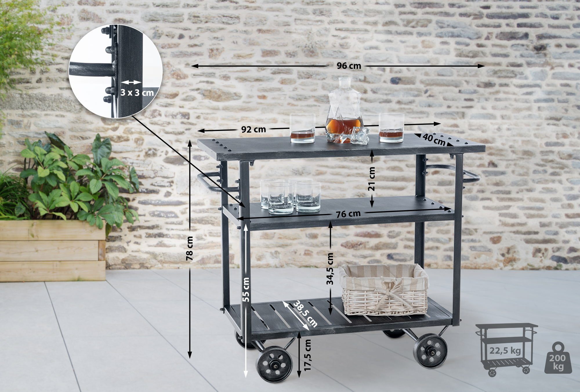 CLP Servierwagen Spring, Barwagen mit Rollen, günstig online kaufen