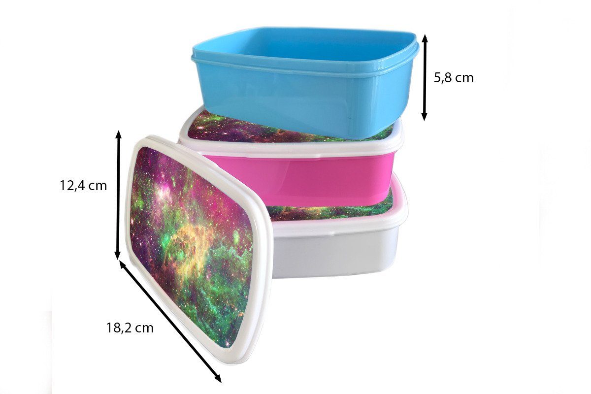 Kunststoff, Brotdose, Lunchbox Kinder Brotbox weiß für Sterne, und Weltraum Jungs (2-tlg), für Erwachsene, MuchoWow - Mädchen - Grün und