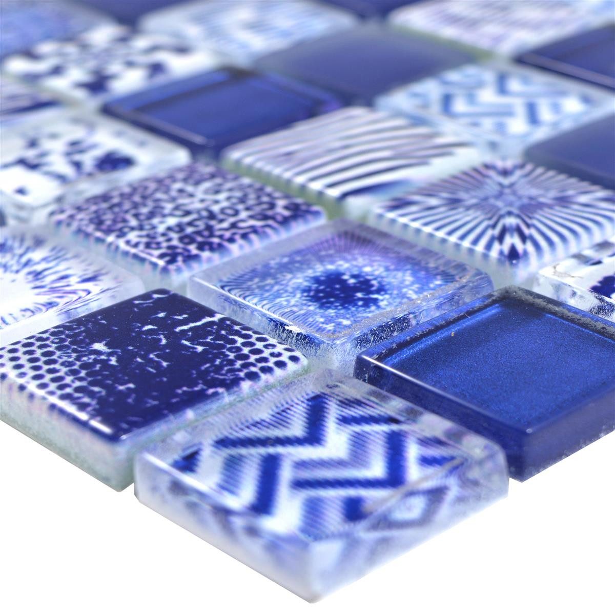 Mosafil Mosaikfliesen Glasmosaik Fliesen Cornelia Retrooptik, Glas 30.000x30.000, blau, Verlegefertig auf ein Netz geklebt - Wasserfest