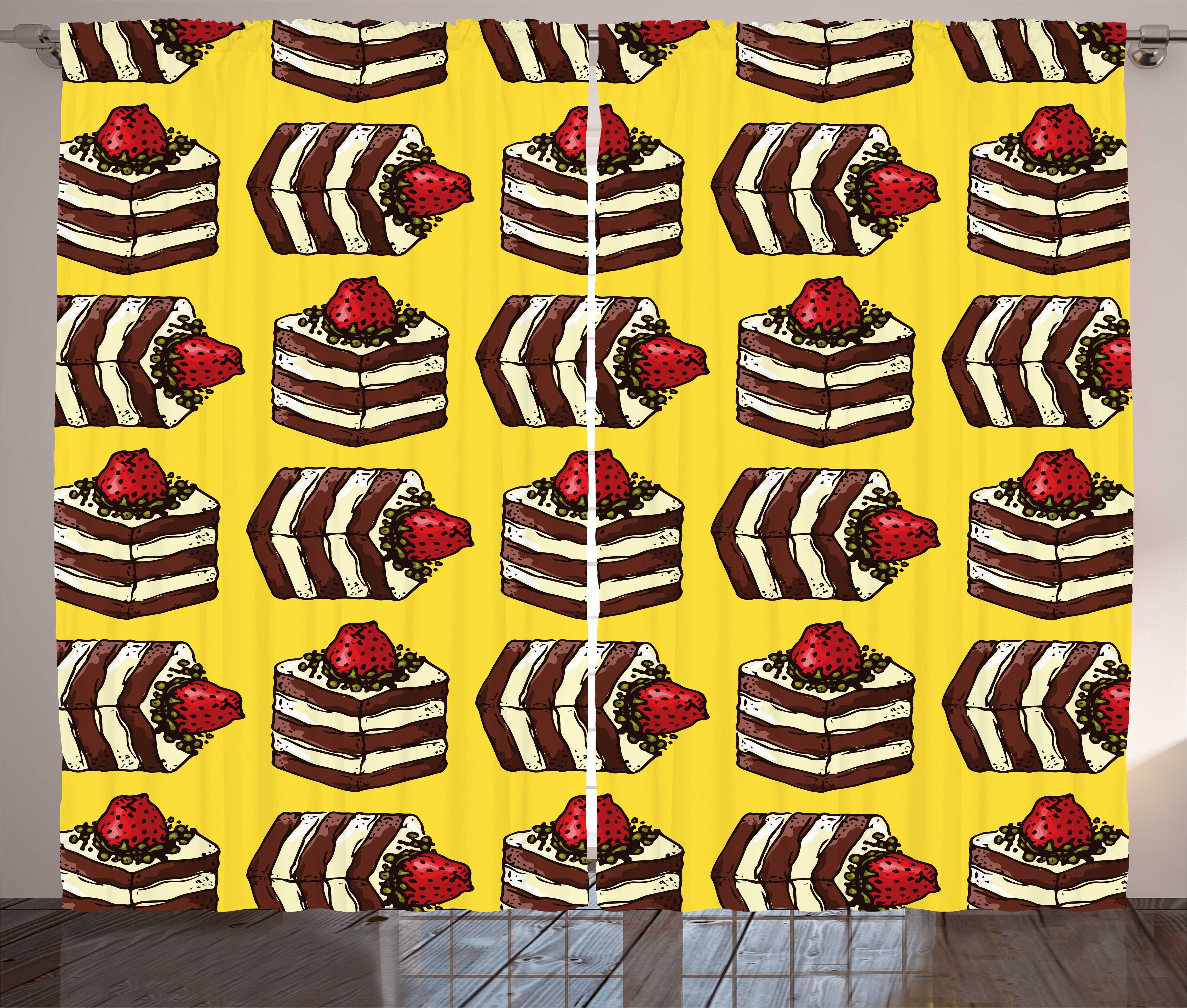 Gardine Schlafzimmer Kräuselband Vorhang mit Schlaufen und Haken, Abakuhaus, Dessert Kuchen-Scheiben Erdbeeren