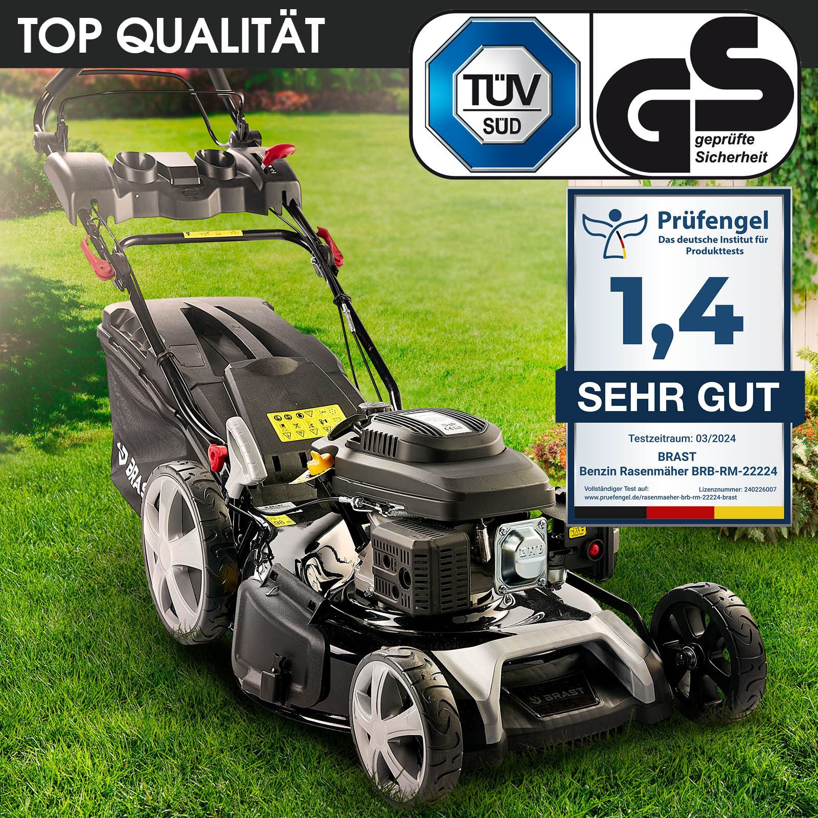 BRAST Benzin-Rasenmäher 7 PS – 48cm Schnittbreite, Mit Antrieb & Elektrostart