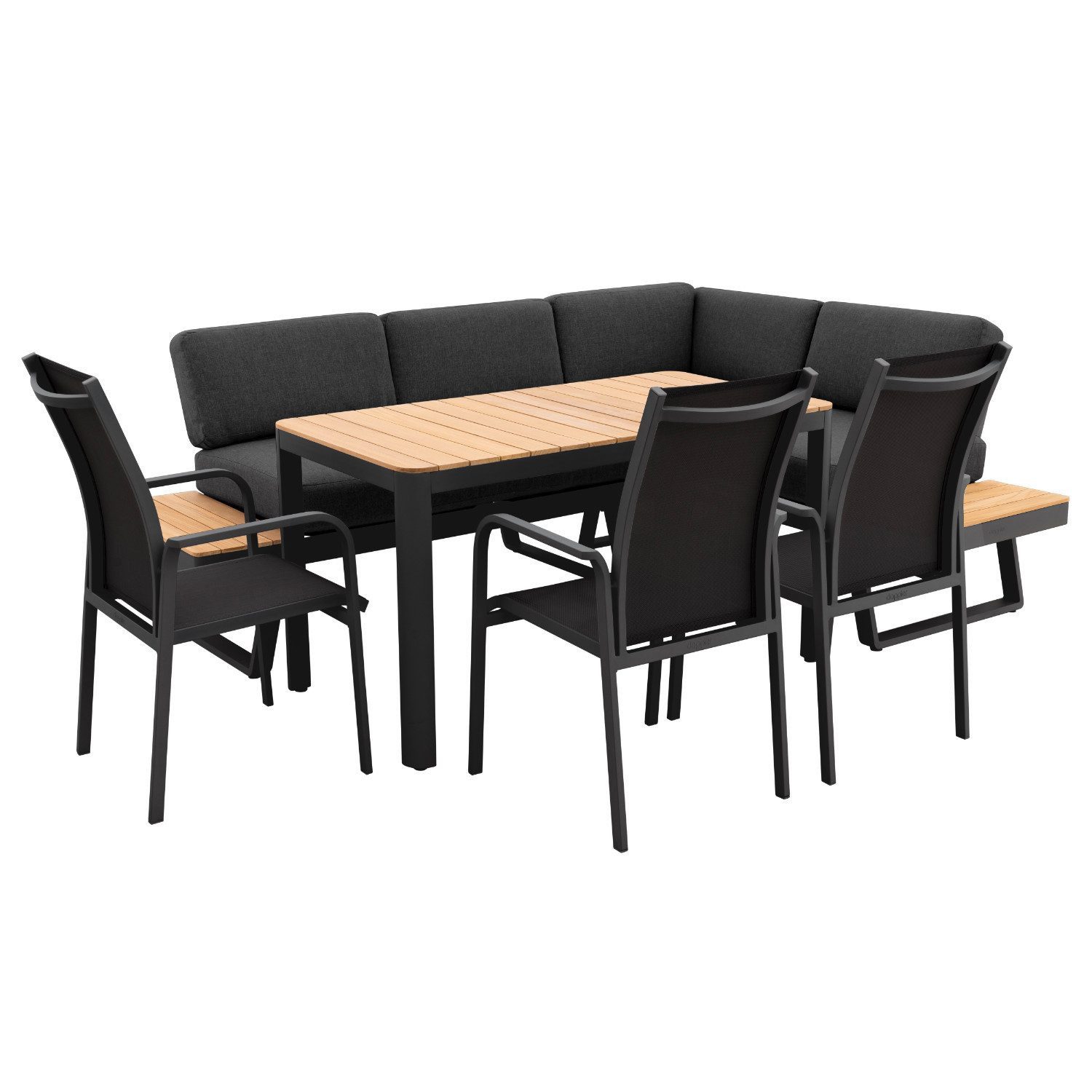 doppler® Gartenlounge-Set / Dininglounge "Expert Plus City Aversa", aus Aluminium und Teakholz, mit bequemer Polsterung, Ablageflächen