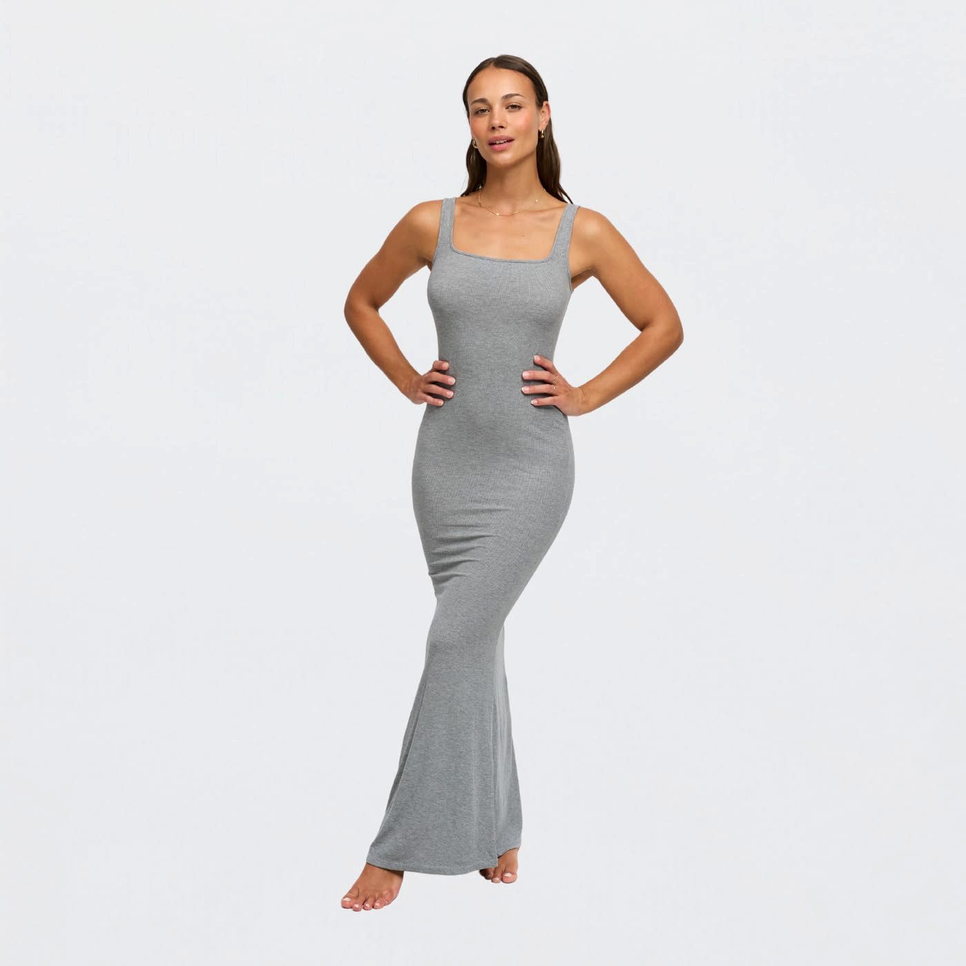 cfab by creamy fabrics Jerseykleid Ribbed Tank Top Maxikleid-Grey Melange-X günstig online kaufen