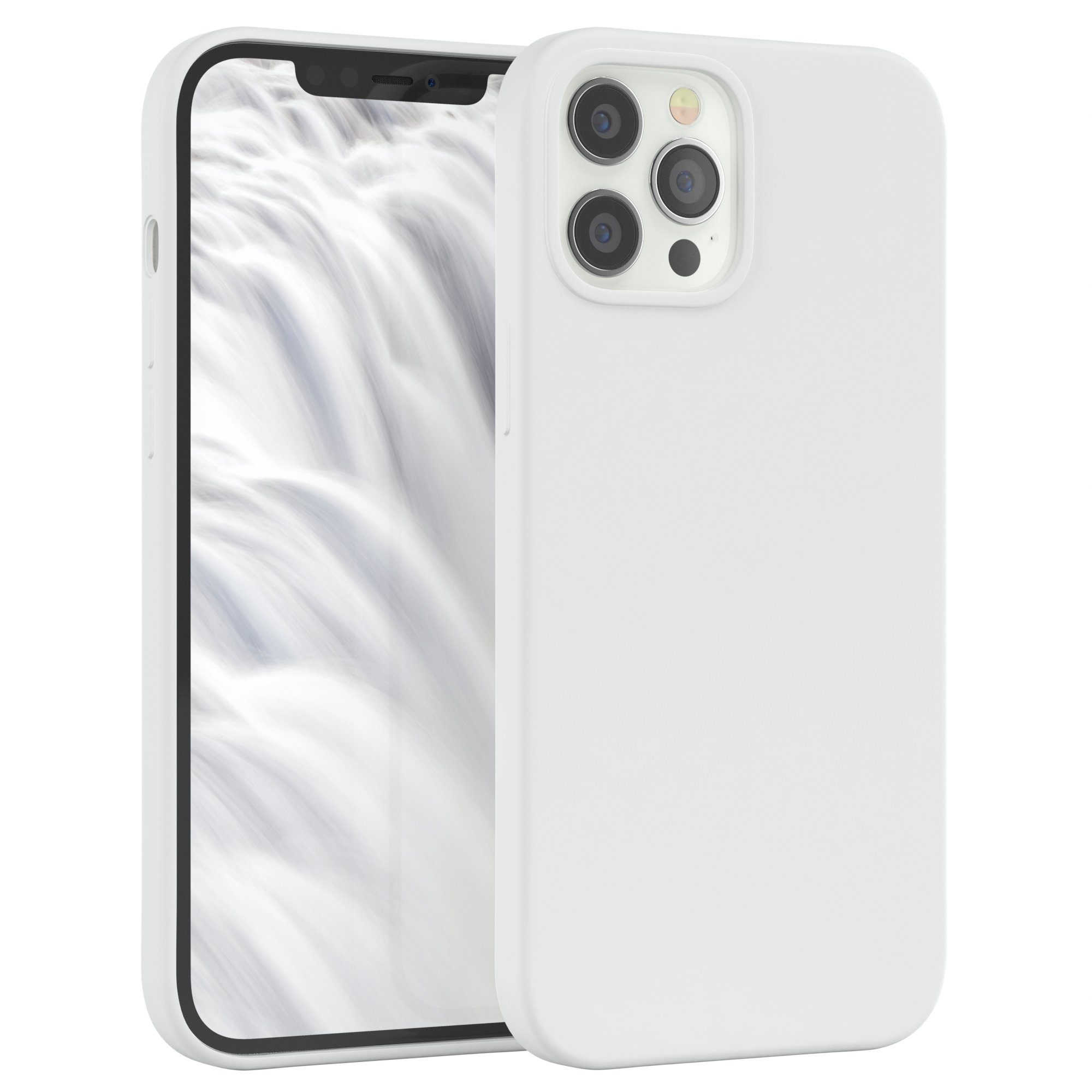 EAZY CASE Handyhülle Premium Silikon Case für Apple iPhone 12 Pro Max 6,7 Zoll, Silikon Schutzhülle mit Kameraschutz kratzfest Handy Softcase Weiß