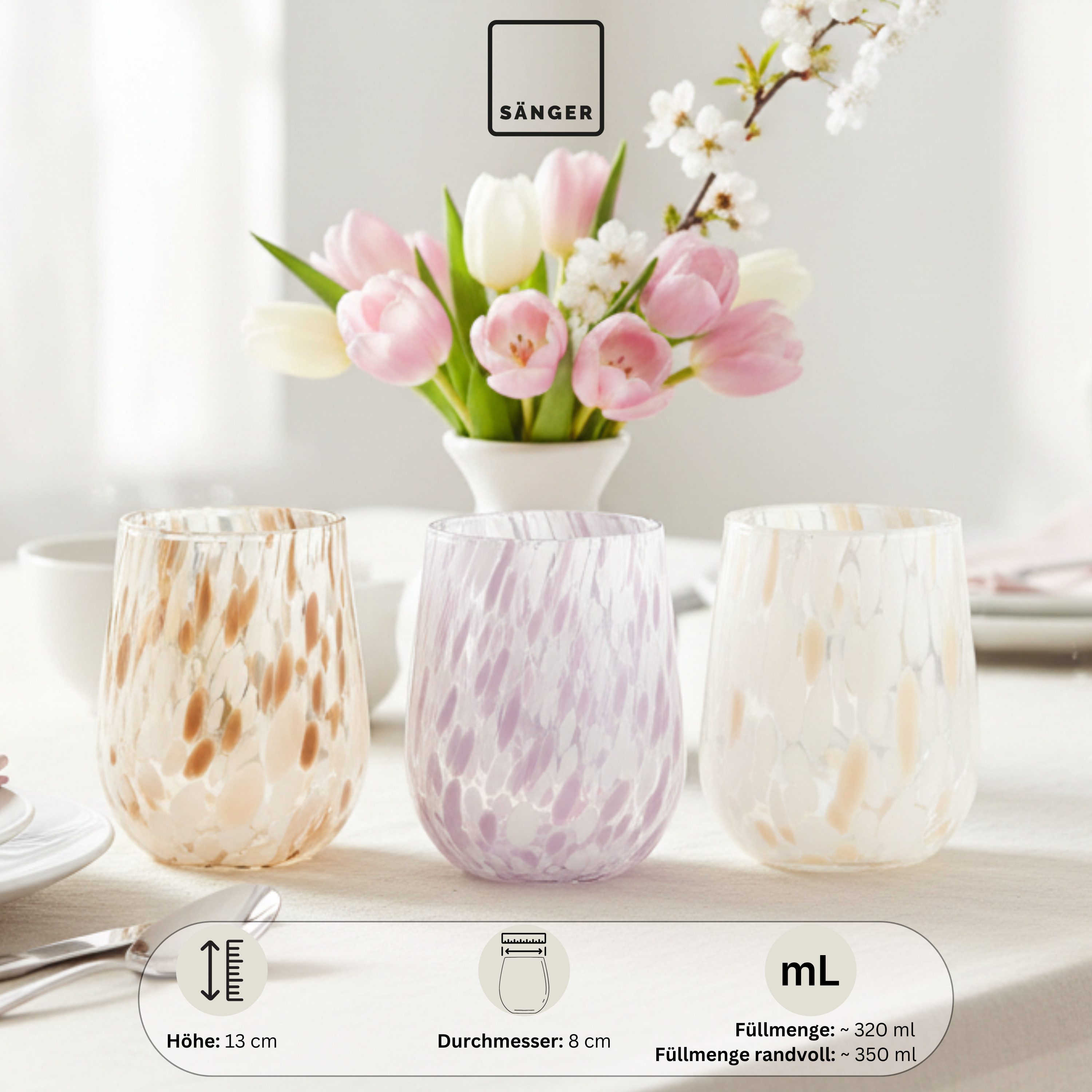 SÄNGER Gläser-Set Curacao, 6-tlg., Glas, 6x Trinkgläser Curacao mit Punkten, Füllmenge 320ml, mehrfarbig