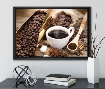 Pixxprint Leinwandbild Edler Kaffee und Kaffeebohnen, Wanddekoration (1 St), Leinwandbild fertig bespannt, in einem Schattenfugen-Bilderrahmen gefasst, inkl. Zackenaufhänger