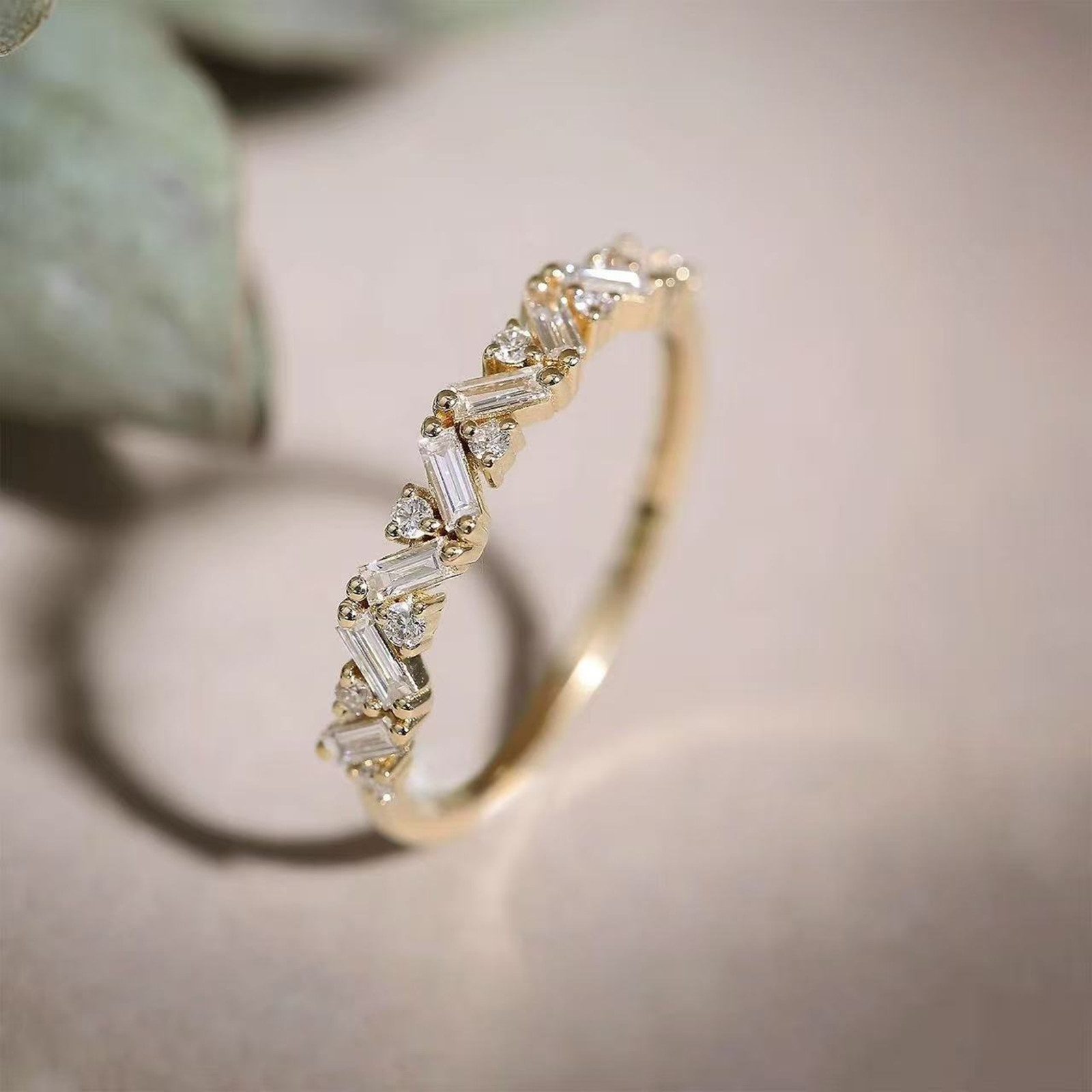 Jumpeak Diamantring Ring aus 14K Gelbgold, D/E, VVS/VS, Diamantring, Damenring, Valentinstag geschenk für sie,Geschenk für frau,Mama tochter geschenk