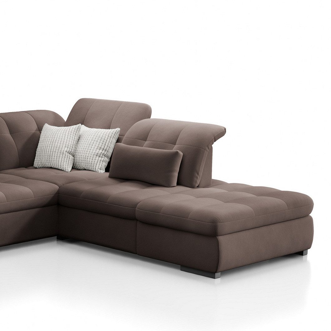 Hygger Möbelhaus Wohnlandschaft Oregon U-Form Ecksofa 370x200/250 cm wahlweise Schlaffunktion, Polsterecke XXL U Sofa inkl. Bettkasten Großes Modern, inkl. 4 Kissen, Kopfstützen verstellbar, Sitztiefe, Armlehnen