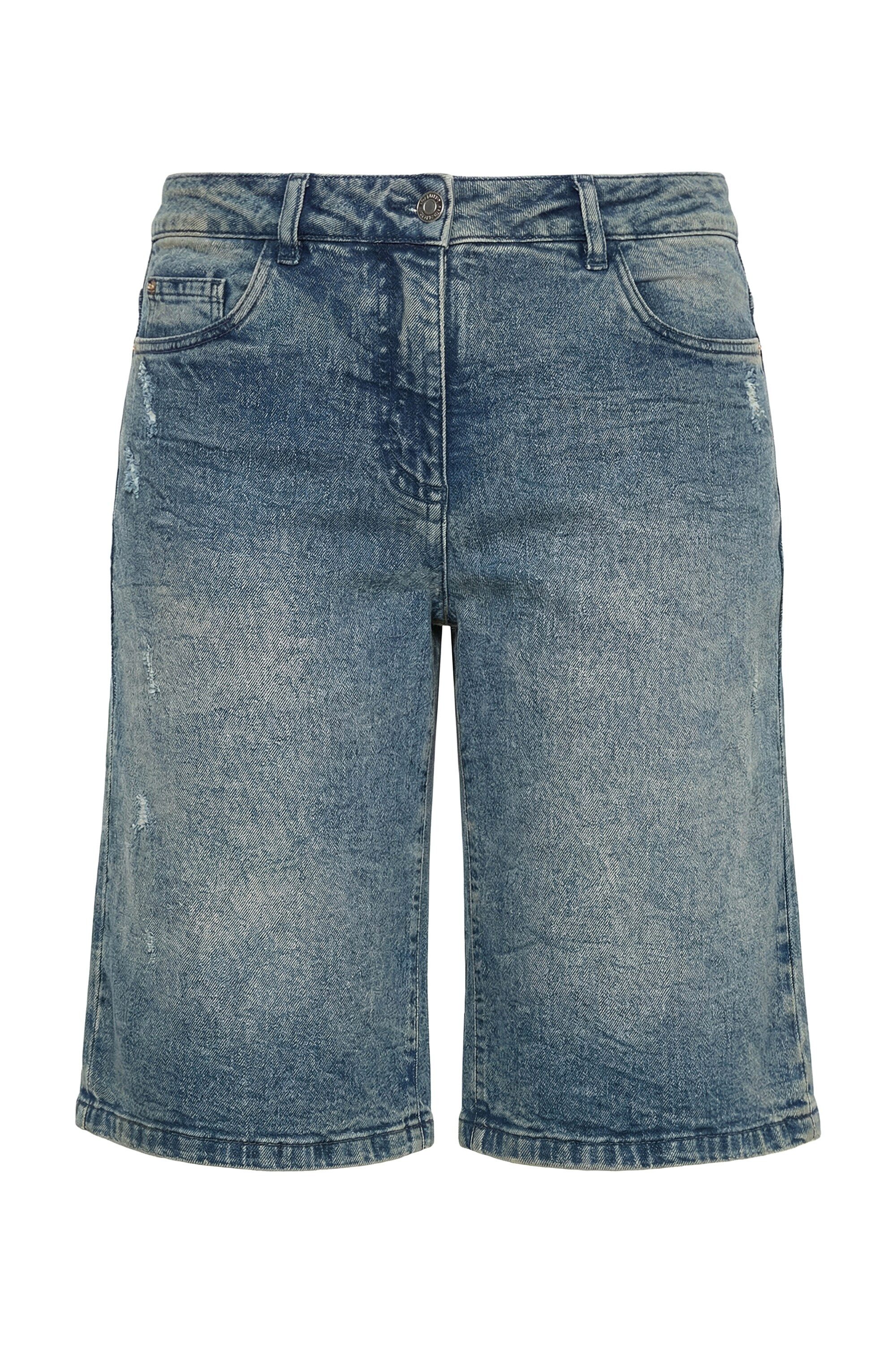 Regular-fit-Jeans Jeans-Bermuda weites Bein High Waist 5-Pocket