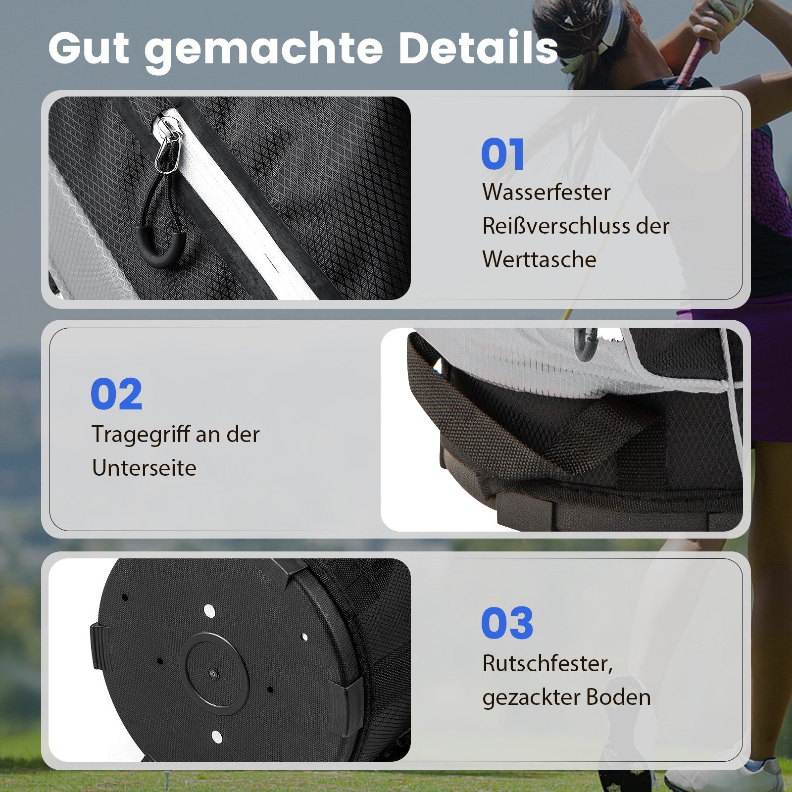 COSTWAY Golfballtasche, Golfschlägertasche mit 14 Fächern & Regenschutz