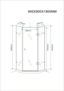 Fischer und Adamek Eckdusche FünfeckFünfeck EckDuschkabine Duschabtrennung EckESG Glas, BxT: 80x80 cm, Teilsatiniert