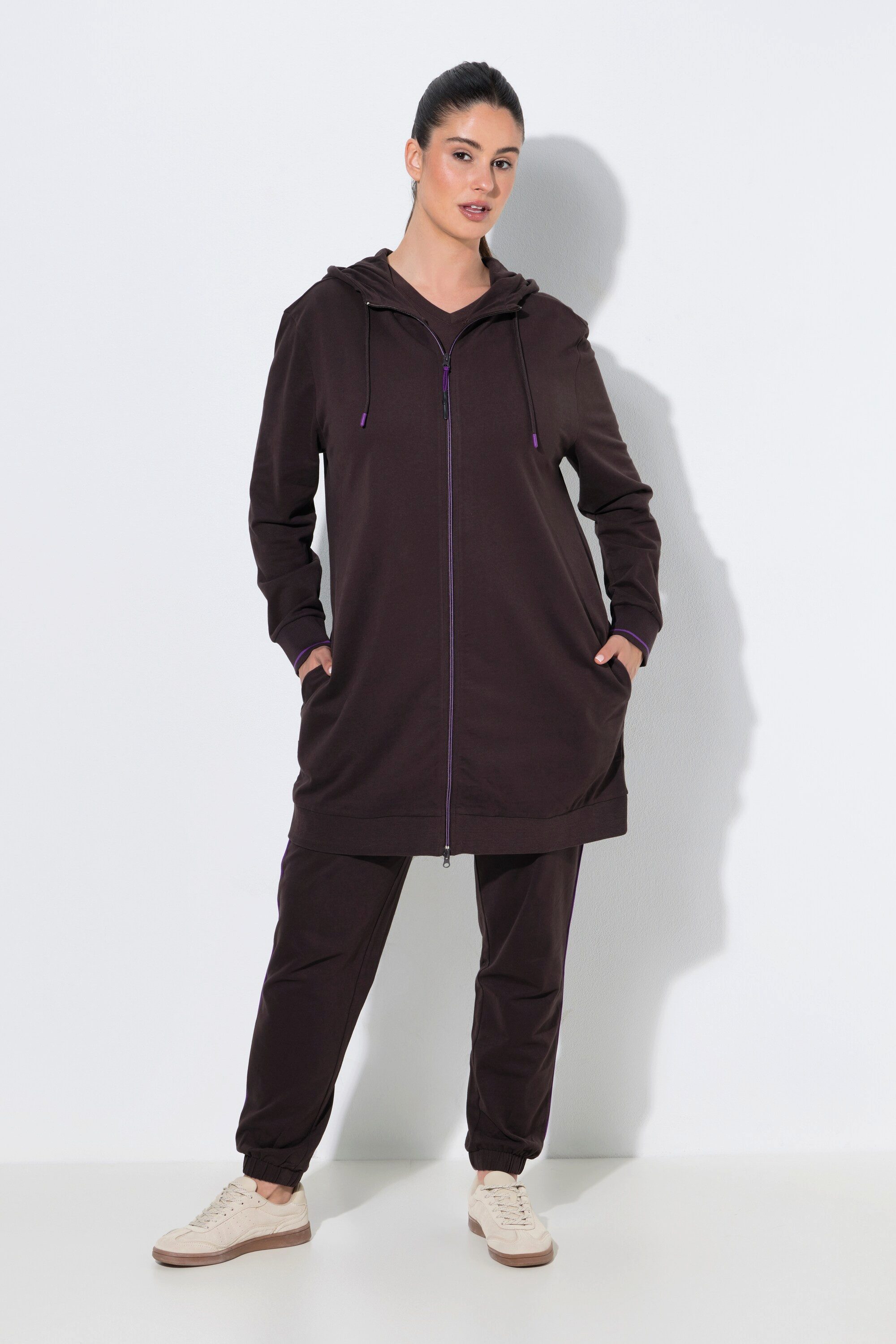 Ulla Popken Sweatjacke Sweatjacke Zierpaspel Oversized Kapuze