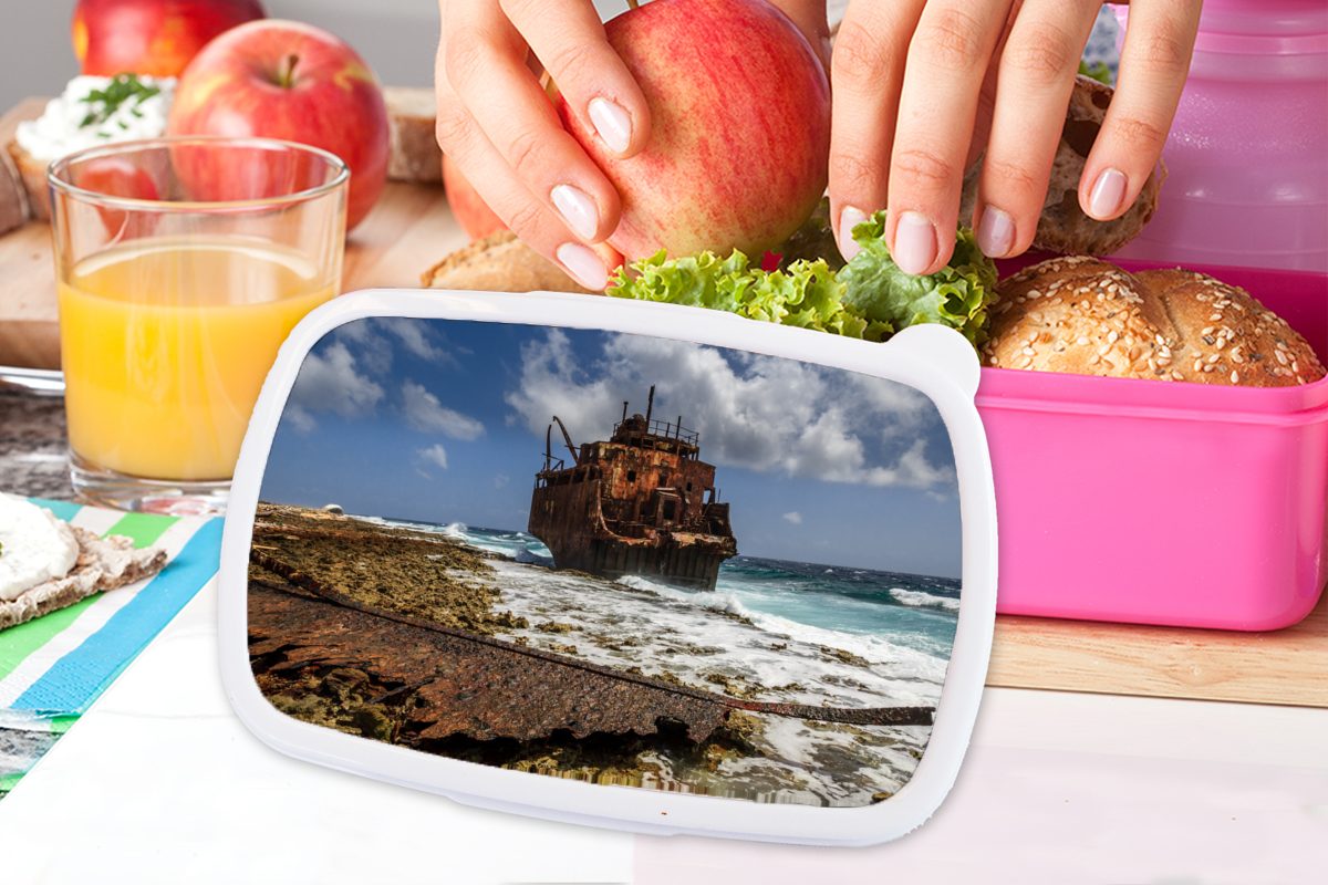 Erwachsene, auf Klein Kinder, Meer Brotbox vor Kunststoff, Snackbox, für Brotdose Curaçao, Öltanker rosa Kunststoff dem (2-tlg), Lunchbox MuchoWow Mädchen,