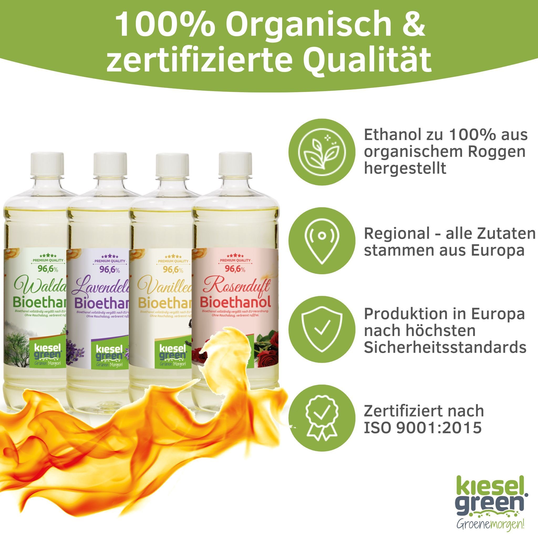 KieselGreen Bioethanol KieselGreen Bioethanol Flasche 12 x 1 Liter mit Duft für Ethanol-Kamin