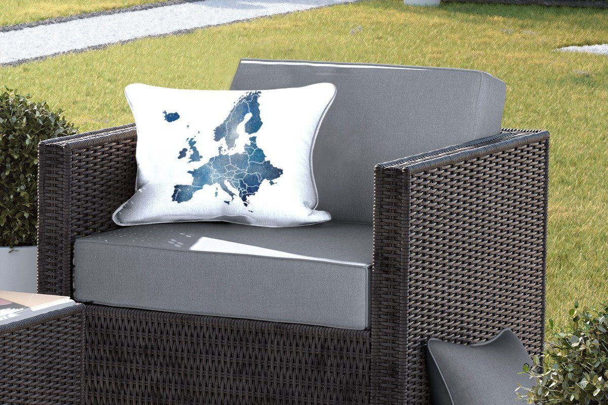 Dekokissenbezug, MuchoWow Dekokissen Blau Kissenhülle von Aquarell, - Karte Polyester, - Outdoor-Dekorationskissen, Europa