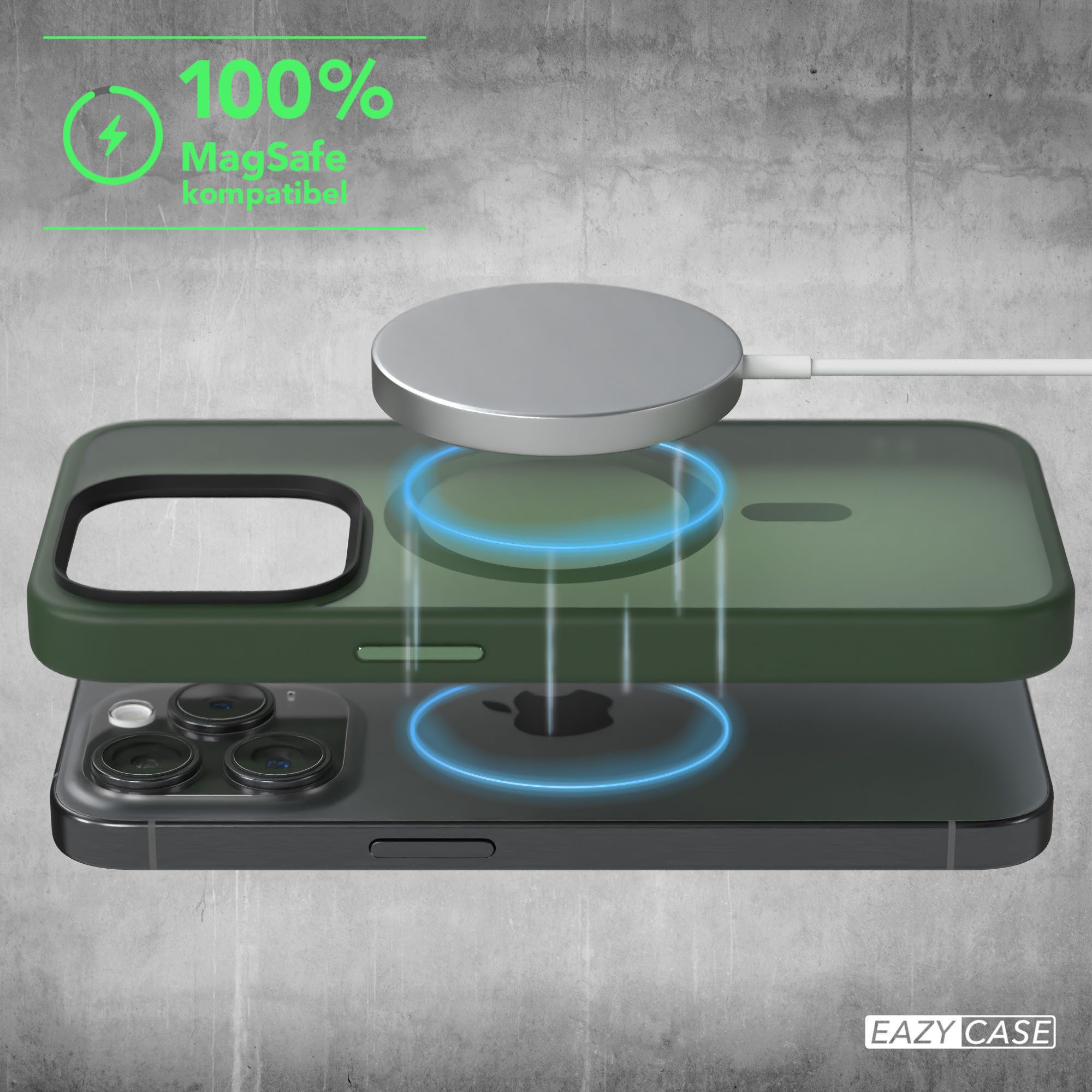 EAZY CASE Handyhülle Outdoor Case MagSafe Matt für Apple iPhone 15 Pro 6,1 Zoll, Qi Charging kompatibel Magsafefunktion Slimcover Displayschutz Grün
