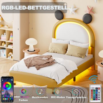 REDOM Polsterbett Zweifarbig mit LED-Licht (Kinderbett mit Lattenrost Flachbett 90*200 cm), ohne Matratze