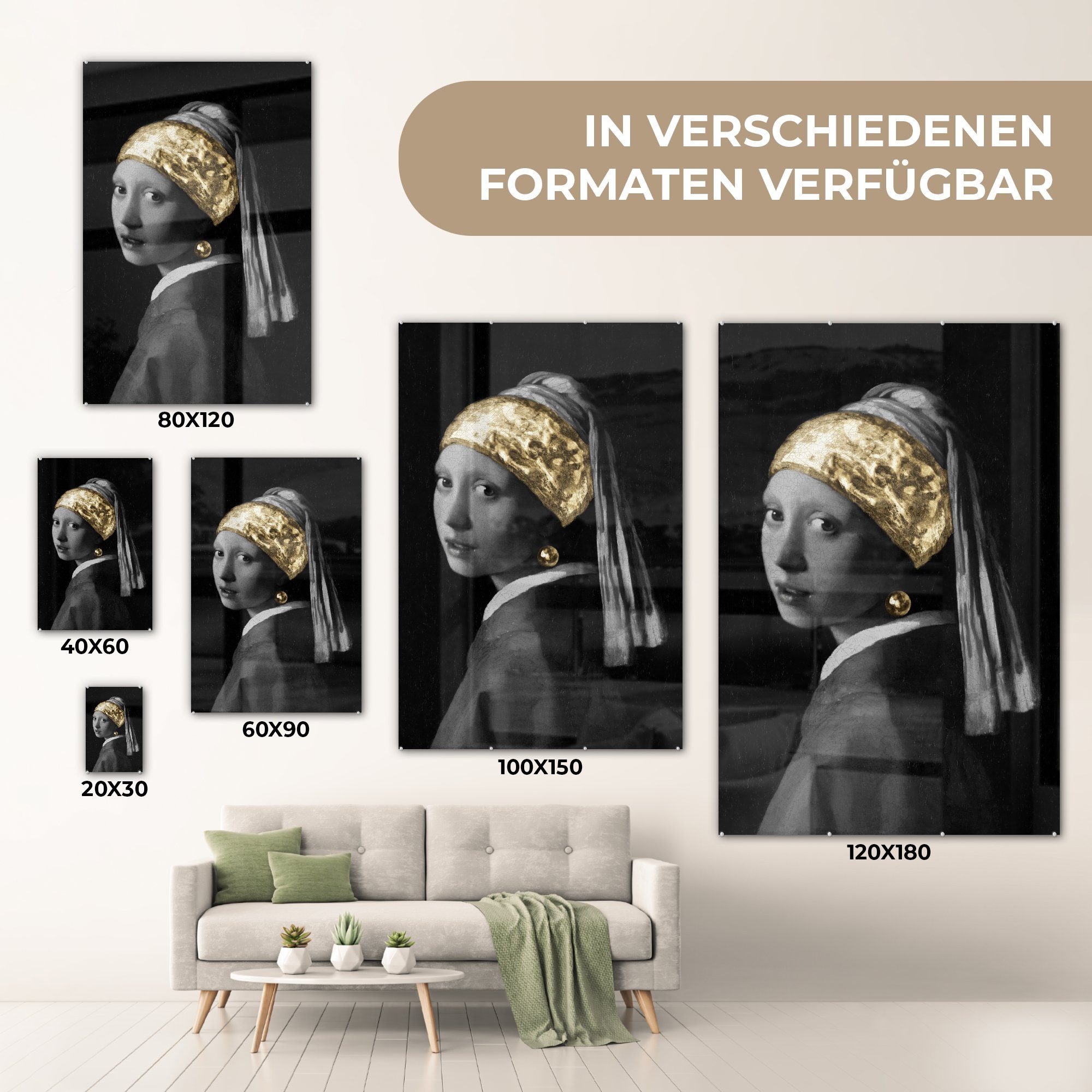 Johannes bunt Glas einem Glas Gold, auf Foto Bilder (1 Glasbilder Acrylglasbild - - mit Wanddekoration - - MuchoWow Wandbild St), Mädchen - Vermeer Perlenohrring auf