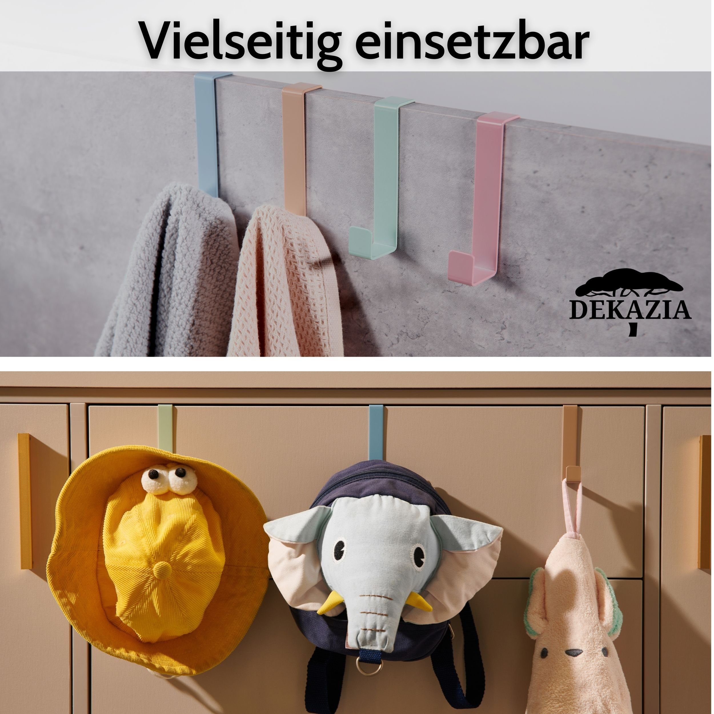 DEKAZIA Türhaken Kinderzimmer bunt Türgarderobe Kinder Einhängehaken Kleiderhaken, Kinderzimmer, Garderobe, Badezimmer, Bad, Flur, Türen, Schubladen, (Tür Haken zum Einhängen Garderobenhaken, Türhänger Türaufhänger), Türhaken zum Einhängen Kinderzimmer, Handtuchhaken
