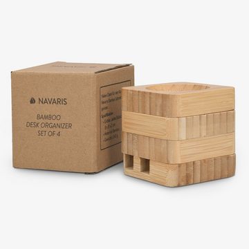 Navaris Organizer, für den Schreibtisch Bambus 4-teilig - Stifte, Papier, Utensilien - Holz Aufbewahrungsbox - Büro Aufbewahrungssystem Schreibtischorganizer