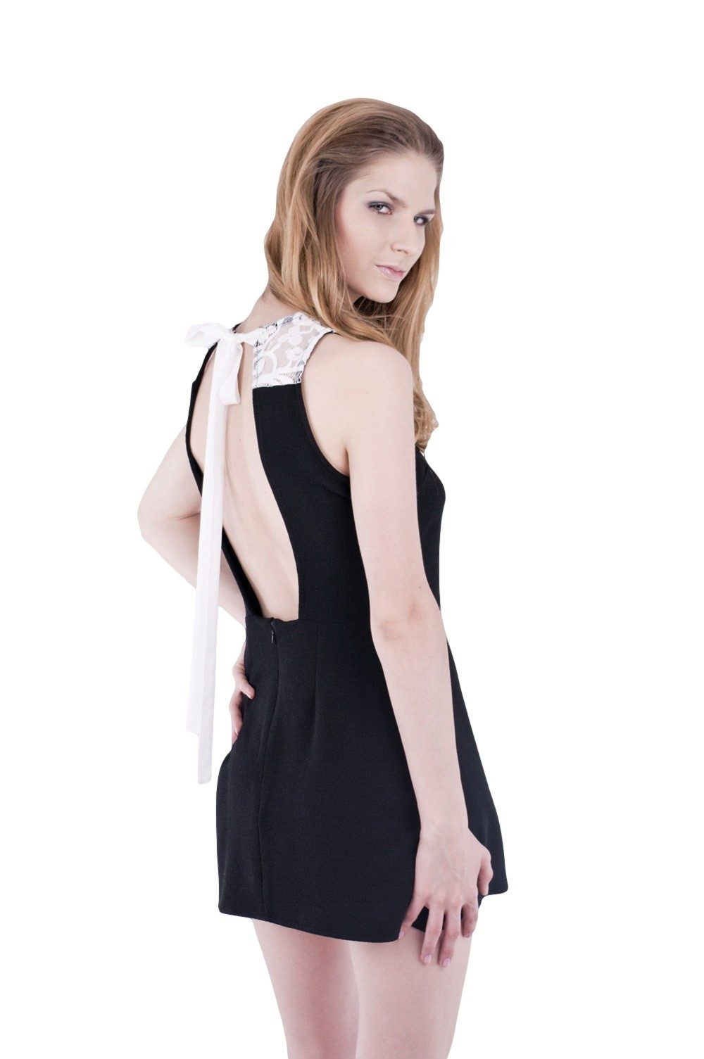 Minikleid John Zack schwarzes Minikleid, Details aus Spitze XL