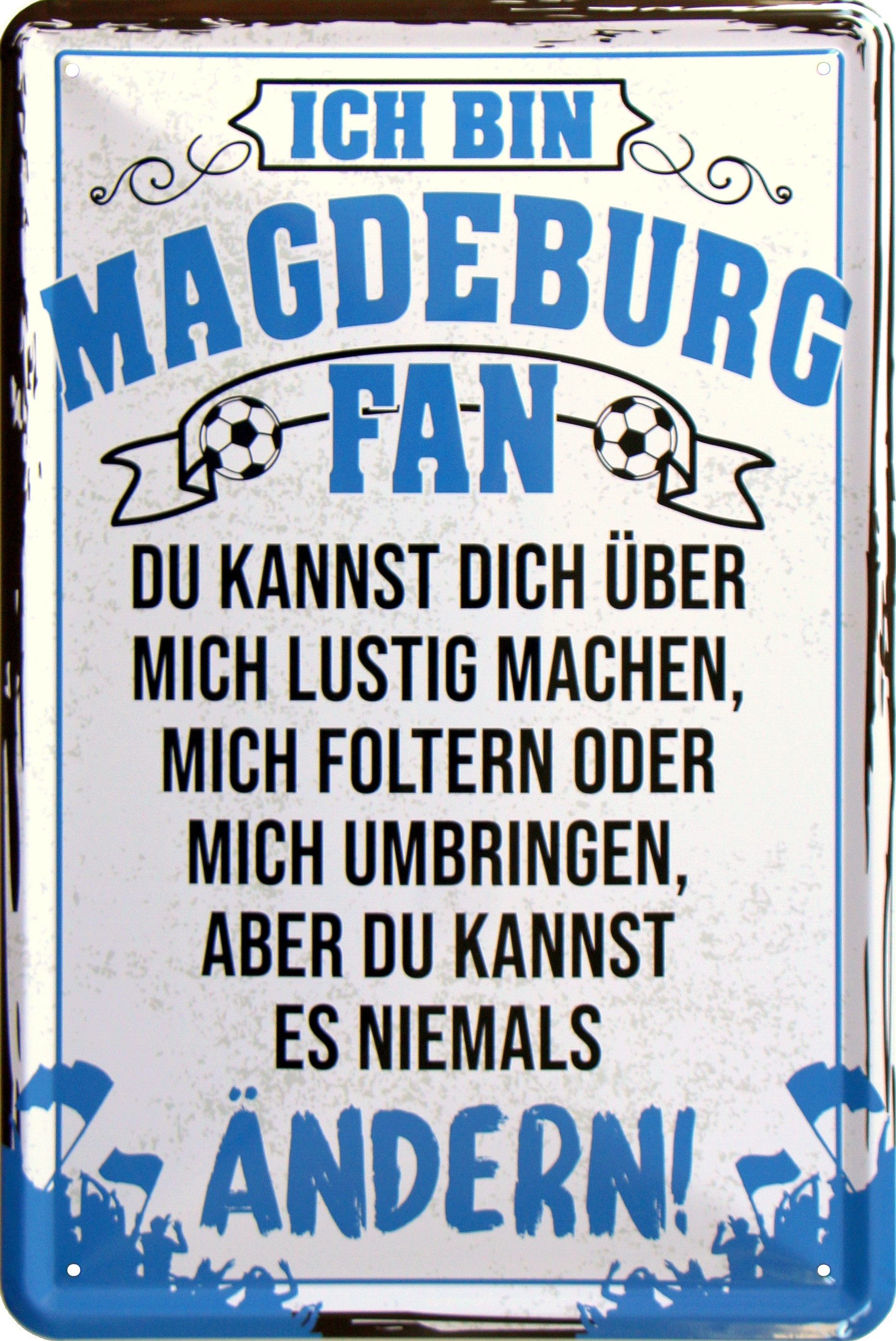 WOGEKA ART Metallbild Ich bin Magdeburg Fan - 20 x 30 cm Retro Blechschild Fußball Sport