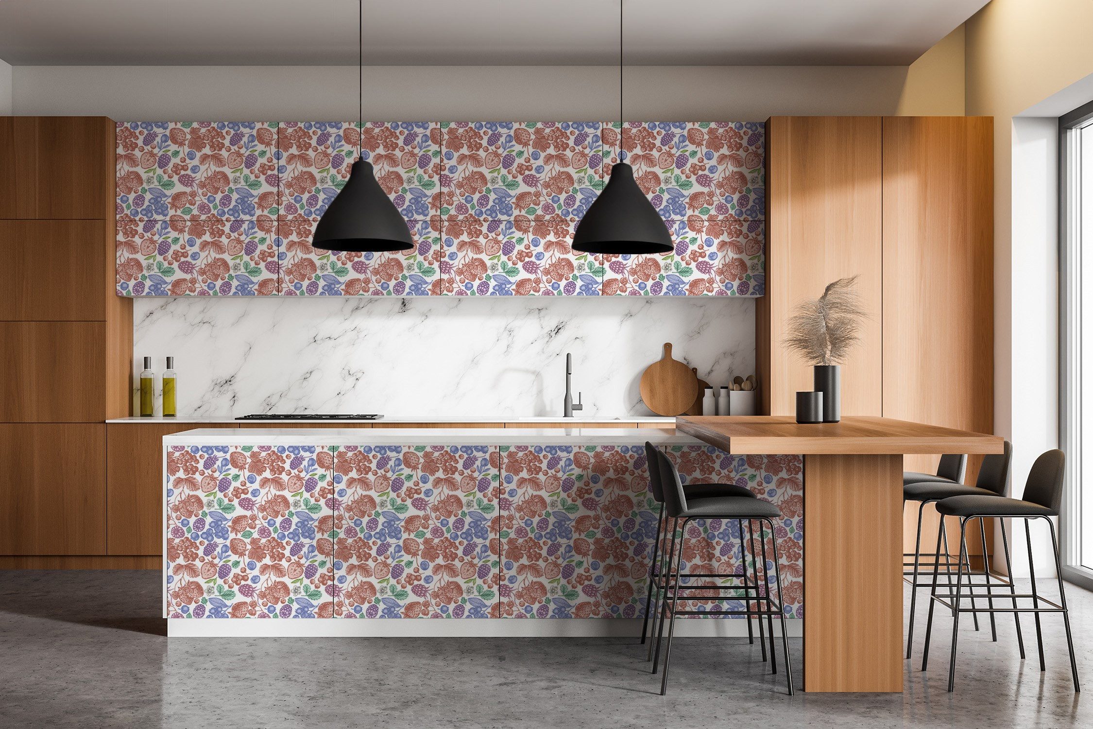 Tulup Möbelfolie Schrankfolie Selbstklebend Bunte Früchte 100x50 cm Möbel Aufkleber