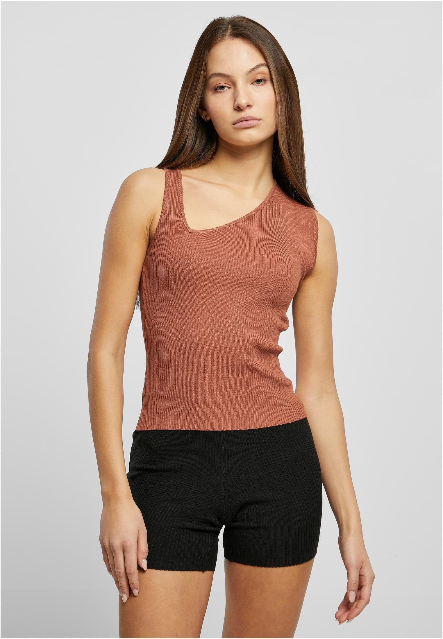 URBAN CLASSICS T-Shirt Ladies (1-tlg) Rib Asymmetric Damen Knit Top