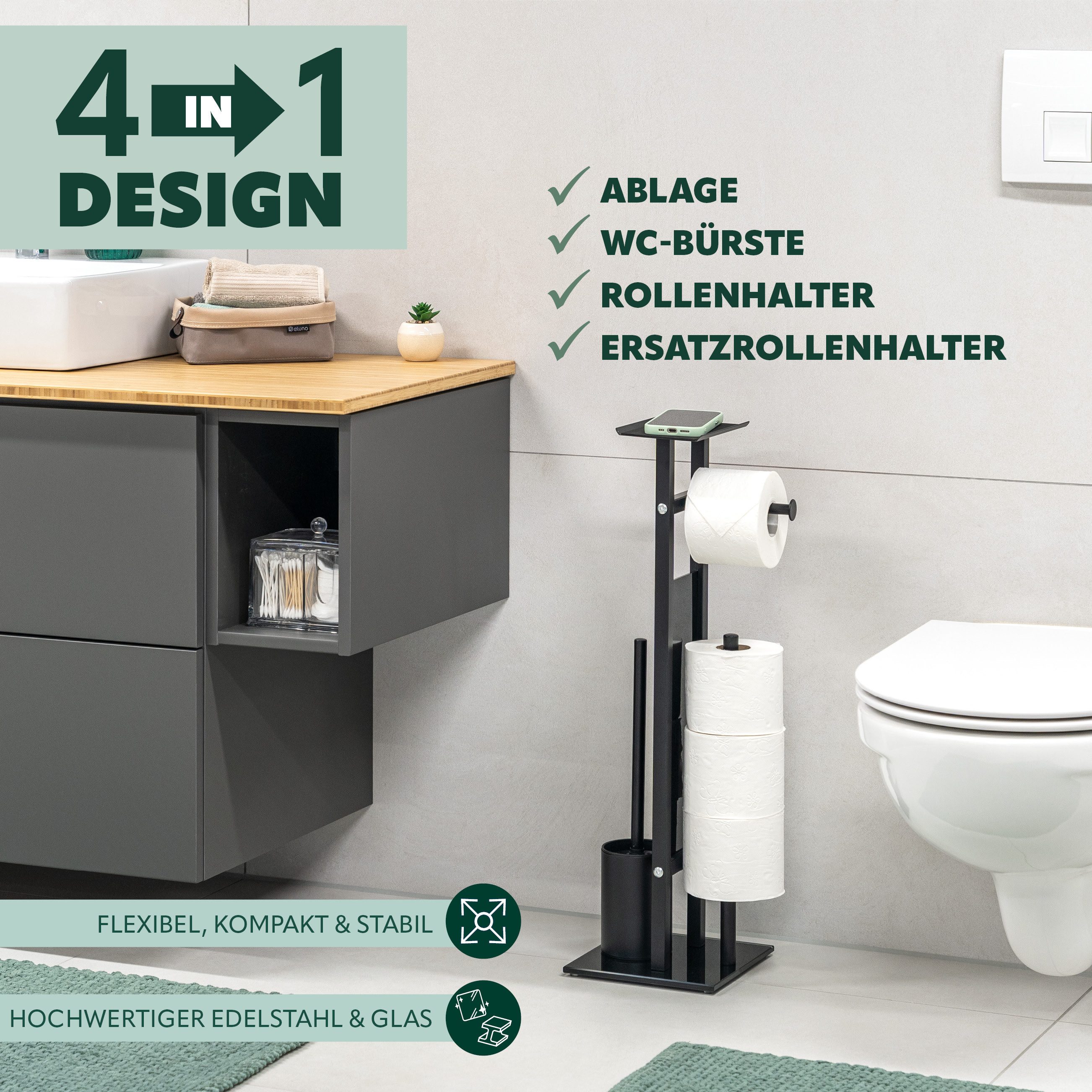 eluno WC-Garnitur freistehend, aus rostfreiem Edelstahl und satiniertem Gla günstig online kaufen