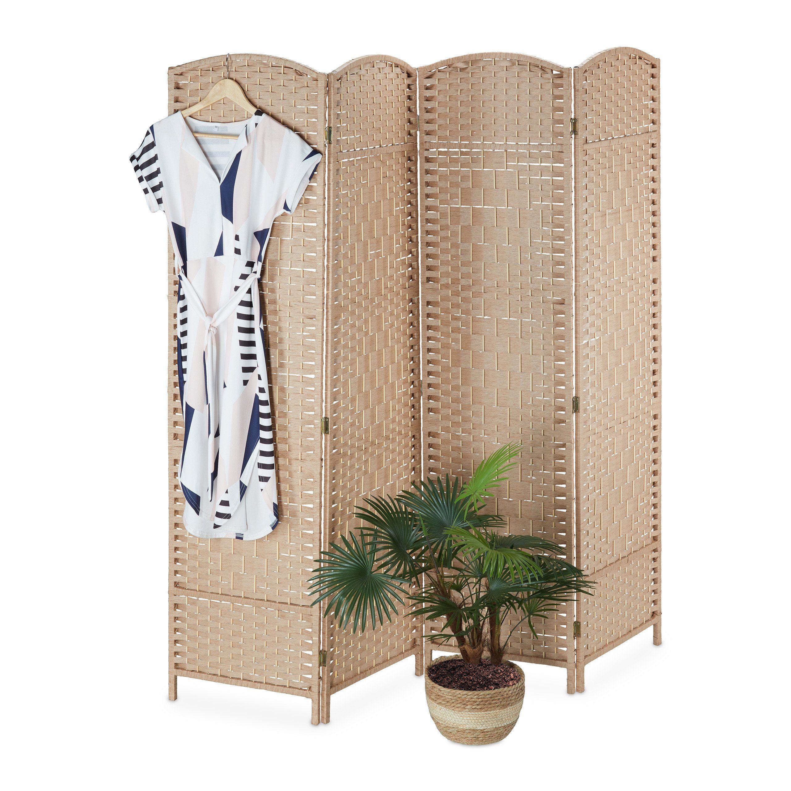 relaxdays Paravent 4-teiliger Paravent in Natur günstig online kaufen