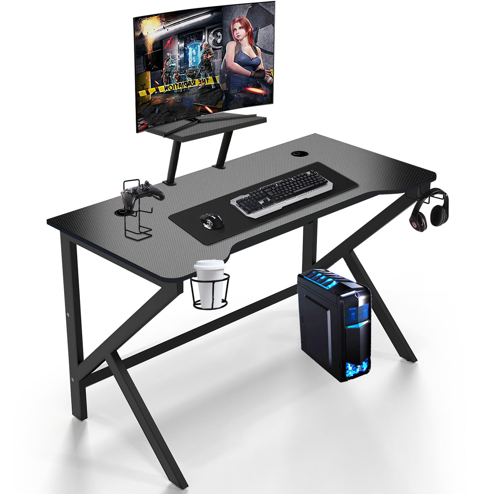 JEOBEST Gamingtisch Computertisch,Schreibtisch,Ergonomischer PC-Schreibtisch, (1 Tisch, K-Frame),Stabiler Computertisch mit Kopfhörerhaken,100x55CM