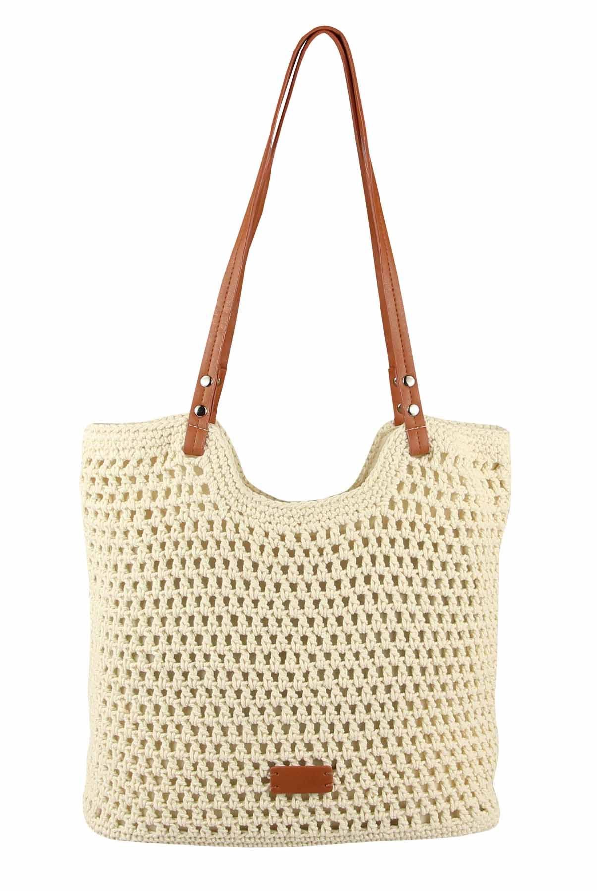 ITALYSHOP24 Schultertasche DAMEN TASCHE Boho Shopper Strohtasche Tote Bag Geflecht Häkeltasche, Textil Basttasche Strand Retro Freizeit Urlaub Sommer Beuteltasche