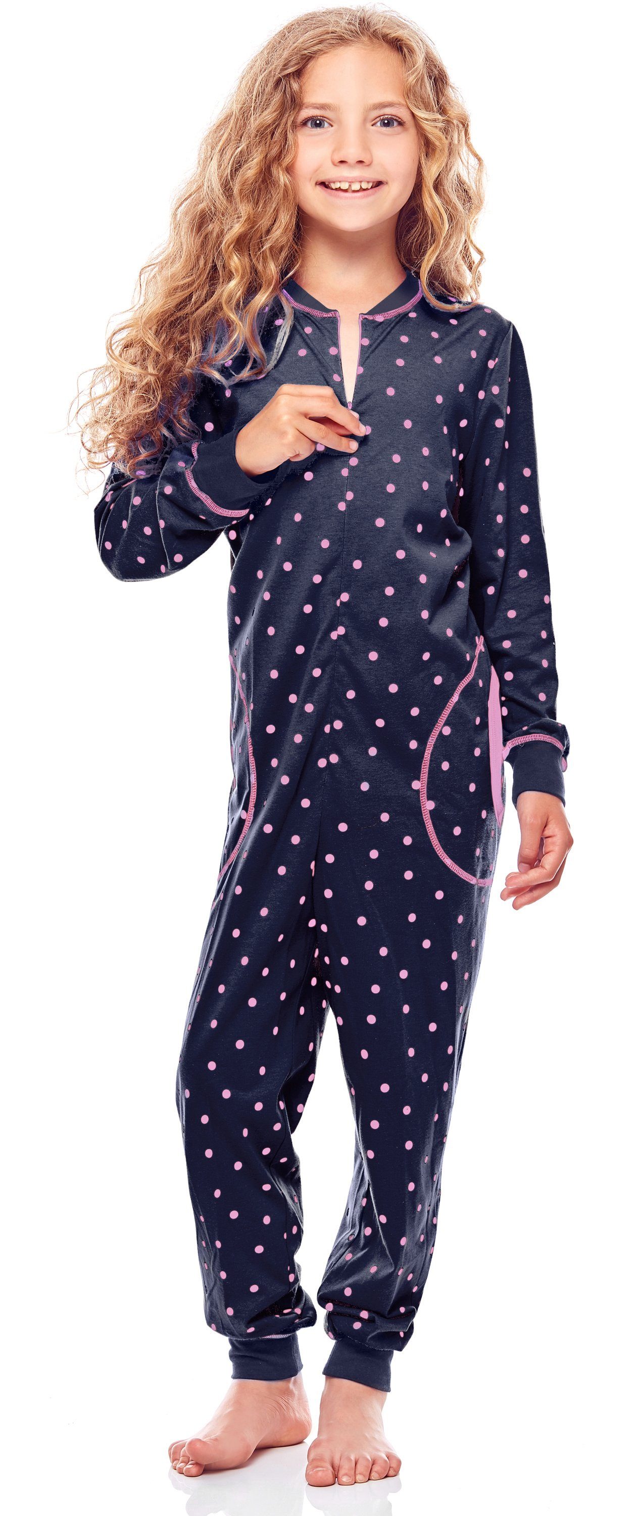 Style MS10-186 Jumpsuit Schlafanzug Schlafanzug Mädchen Punkte Rosa Merry Marineblau