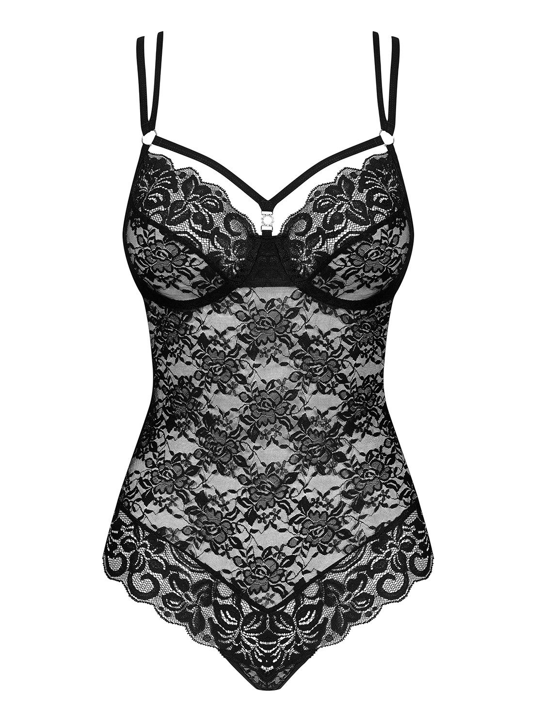Obsessive Bodystocking-Ouvert Transparenter erotischer Damen Reizwäsche Spitzen Body Teddy in schwar