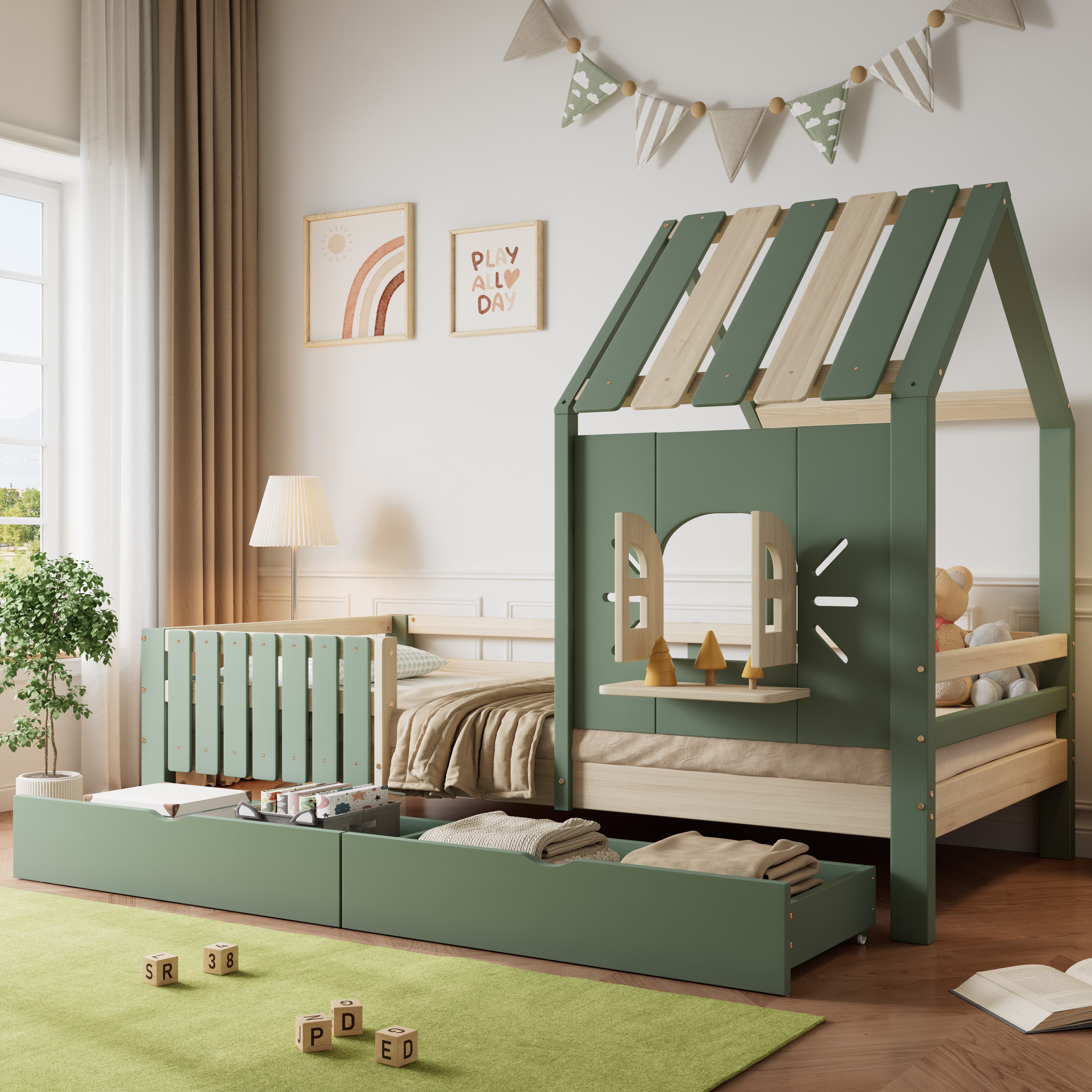 Flieks Kinderbett, Hausbett Einzelbett 90x200cm mit günstig online kaufen