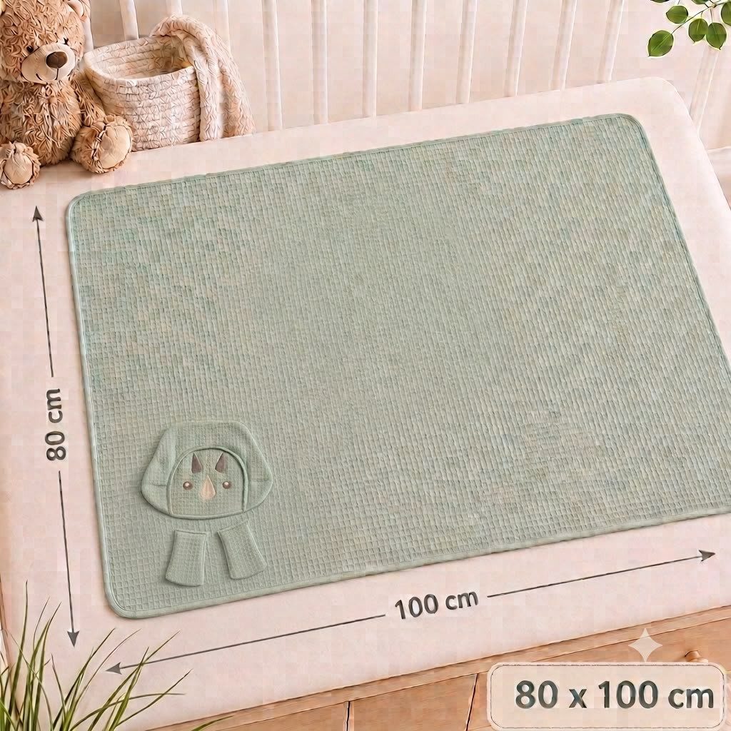 Babydecke Dino Motiv, 80x100 cm, Baumwolle, Waffeloptik, Kuscheldecke, Mint Grün, soma, Wendedecke mit Waffeloptik Waffeldecke