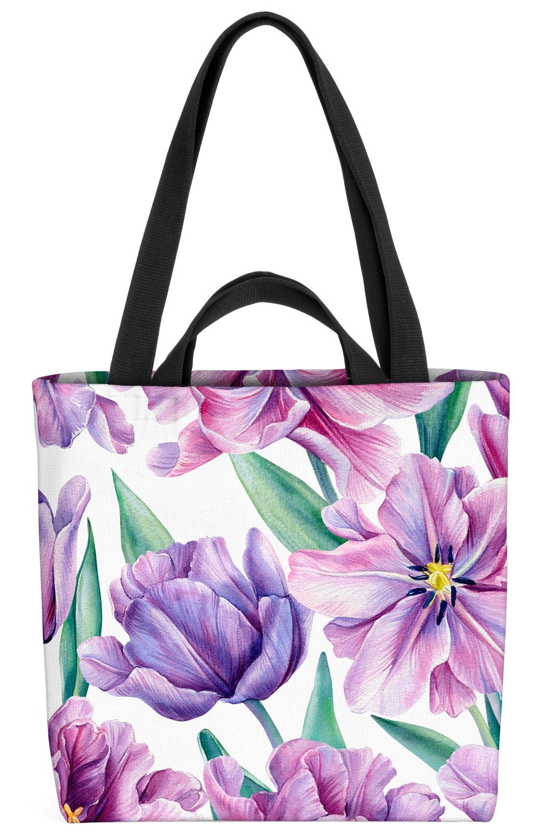 (1-tlg), Blumen Blumenmuster Shopper Tasche Lila Ostern VOID Einkaufstasche Bag Henkeltasche