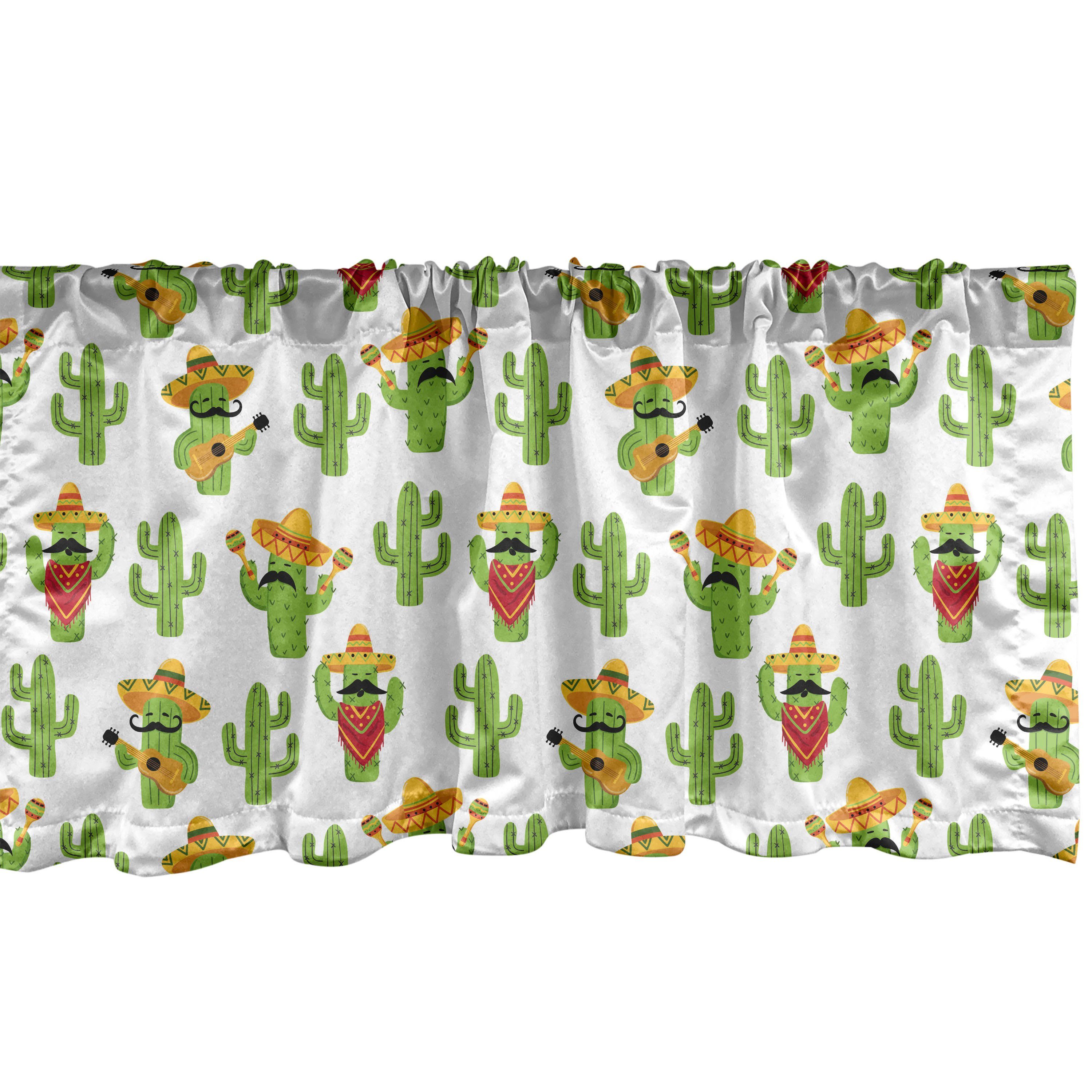 Scheibengardine Vorhang Volant für Küche Schlafzimmer Dekor mit Stangentasche, Abakuhaus, Microfaser, Cinco de Mayo Cactus Charaktere Fun