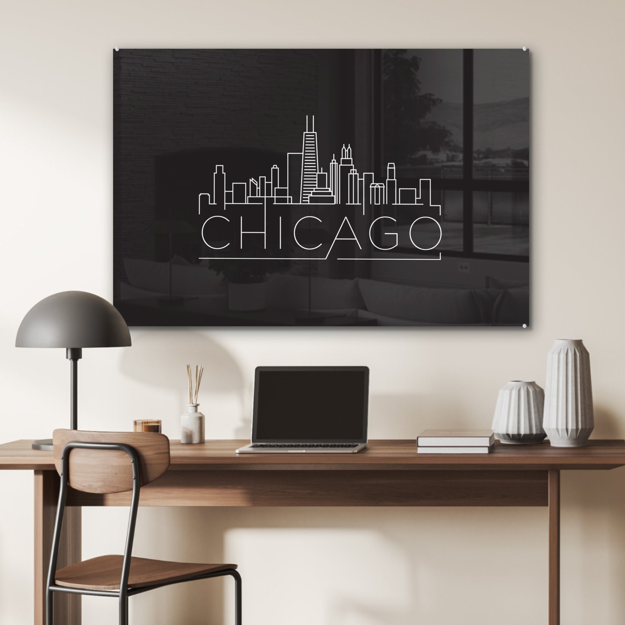 Acrylglasbild - Chicago Schwarz, MuchoWow (1 - Wohnzimmer Acrylglasbilder & Schlafzimmer Skyline St),