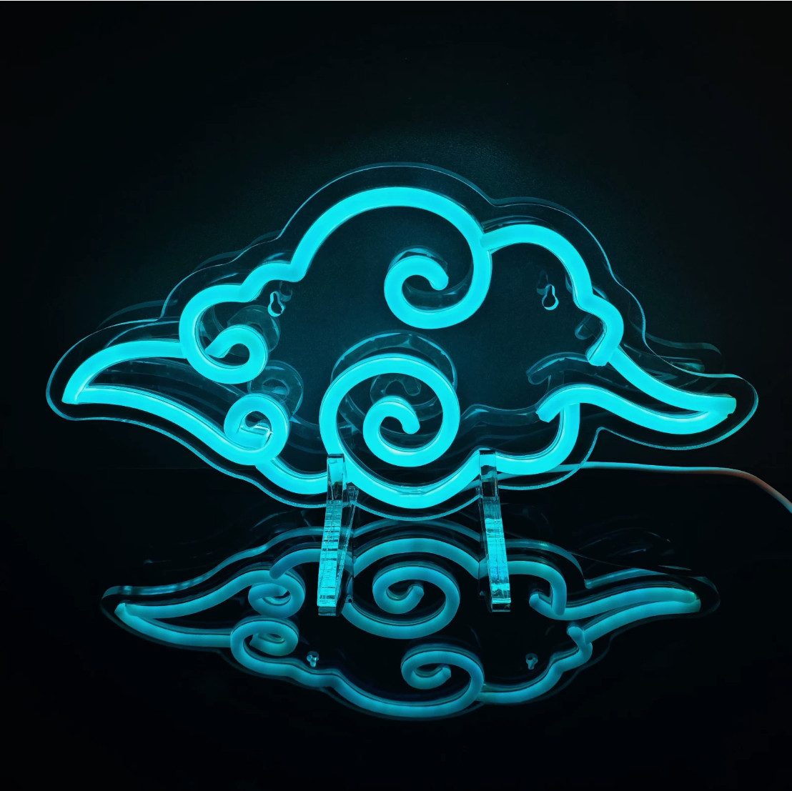 TSE LED Nachtlicht Anime Neon Schild Wolke Blau 35x18cm LED USB Wandlicht Deko