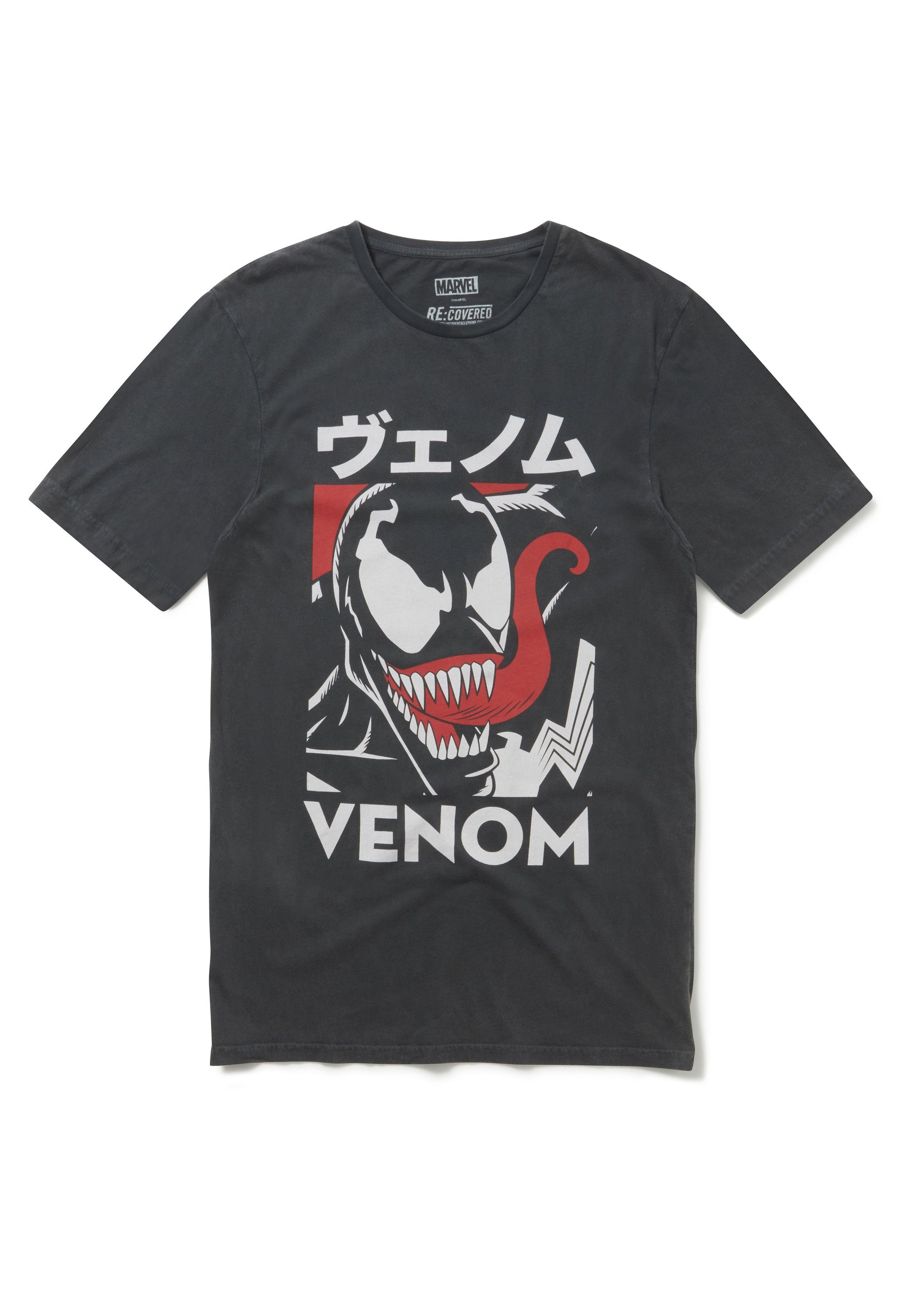GOTS Recovered Marvel Venom Washed Black Japan T-Shirt zertifizierte Bio-Baumwolle