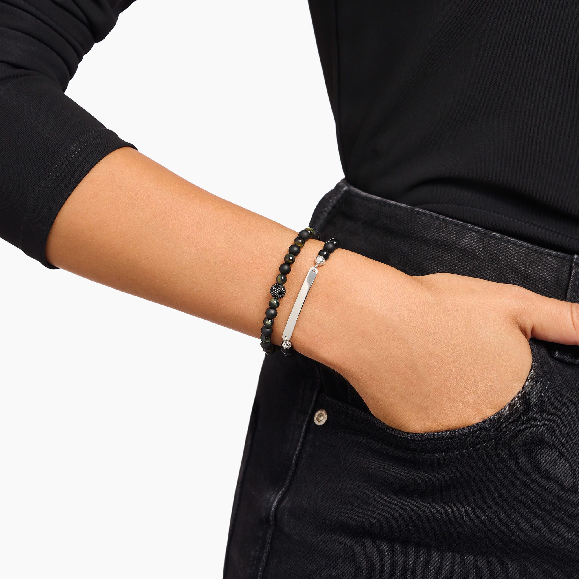 THOMAS SABO Armband Gravierbares Armband mit Beads, mit Obsidian