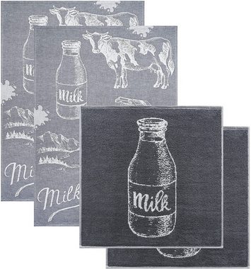 Lashuma Handtuch Set Milch, Frottee, (4-tlg), graue Geschirrtücher saugstark 2 Stk. 50x50 cm - 2 Stk. 50x70 cm