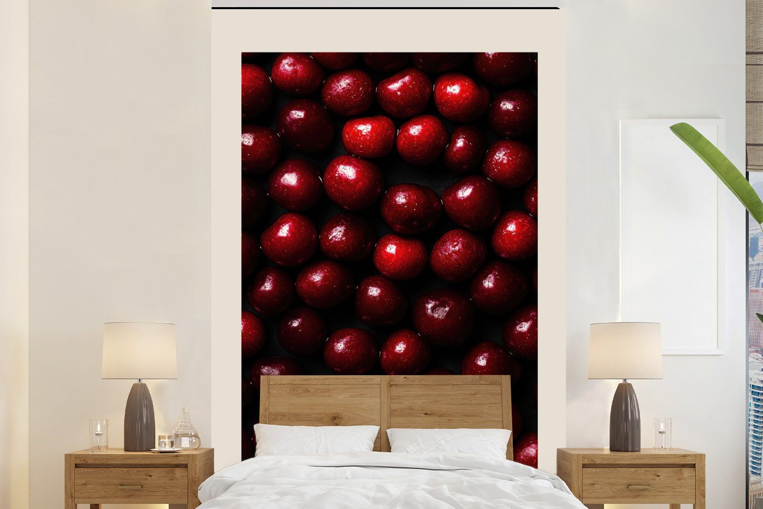 MuchoWow Fototapete Kirsche - Rot, Matt, bedruckt, Montagefertig Vinyl Tapete, Wandtapete, 145x220 cm