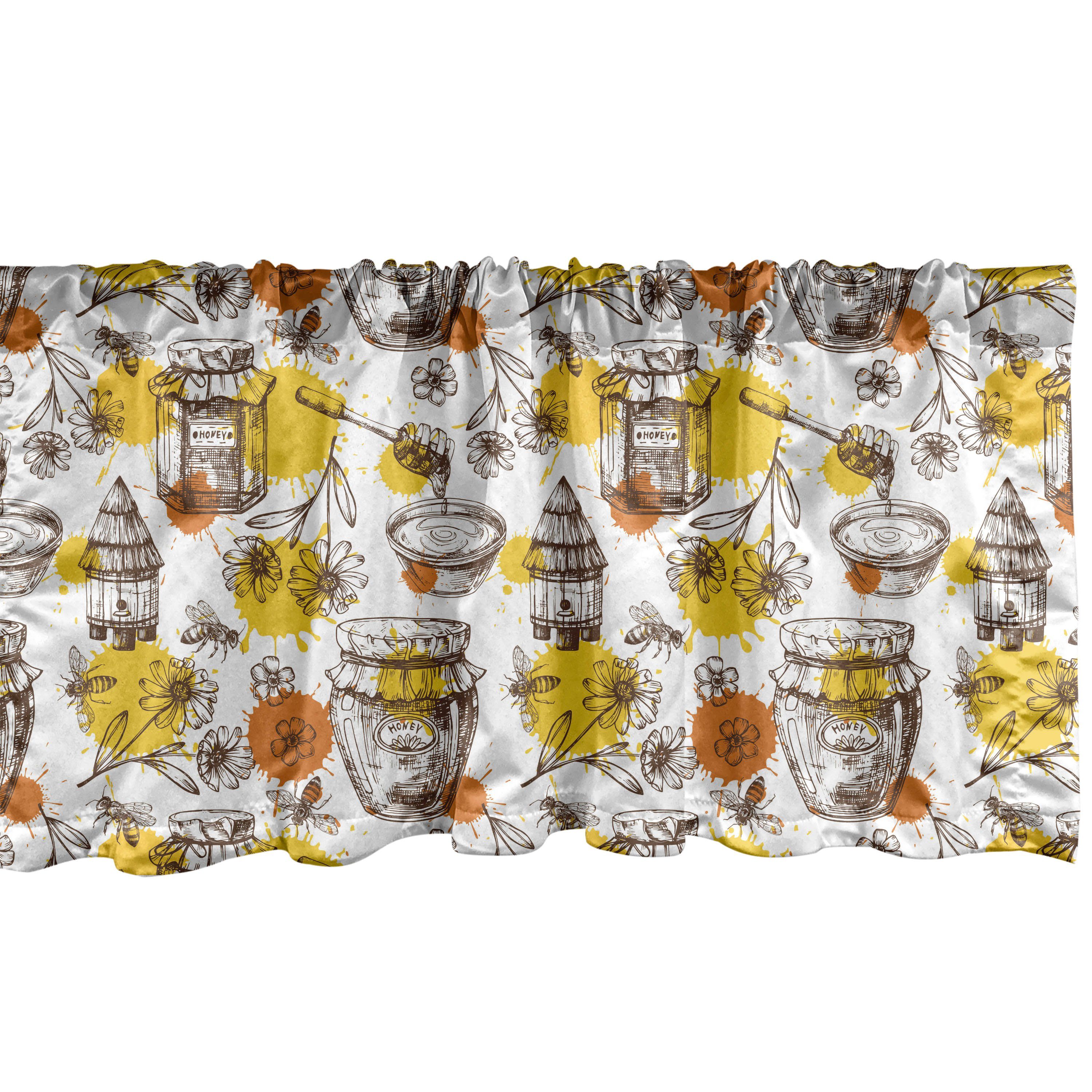 Scheibengardine Vorhang Volant für Küche Schlafzimmer Dekor mit Stangentasche, Abakuhaus, Microfaser, Skizzieren Honig-Gläser Drops und Bienen | Scheibengardinen