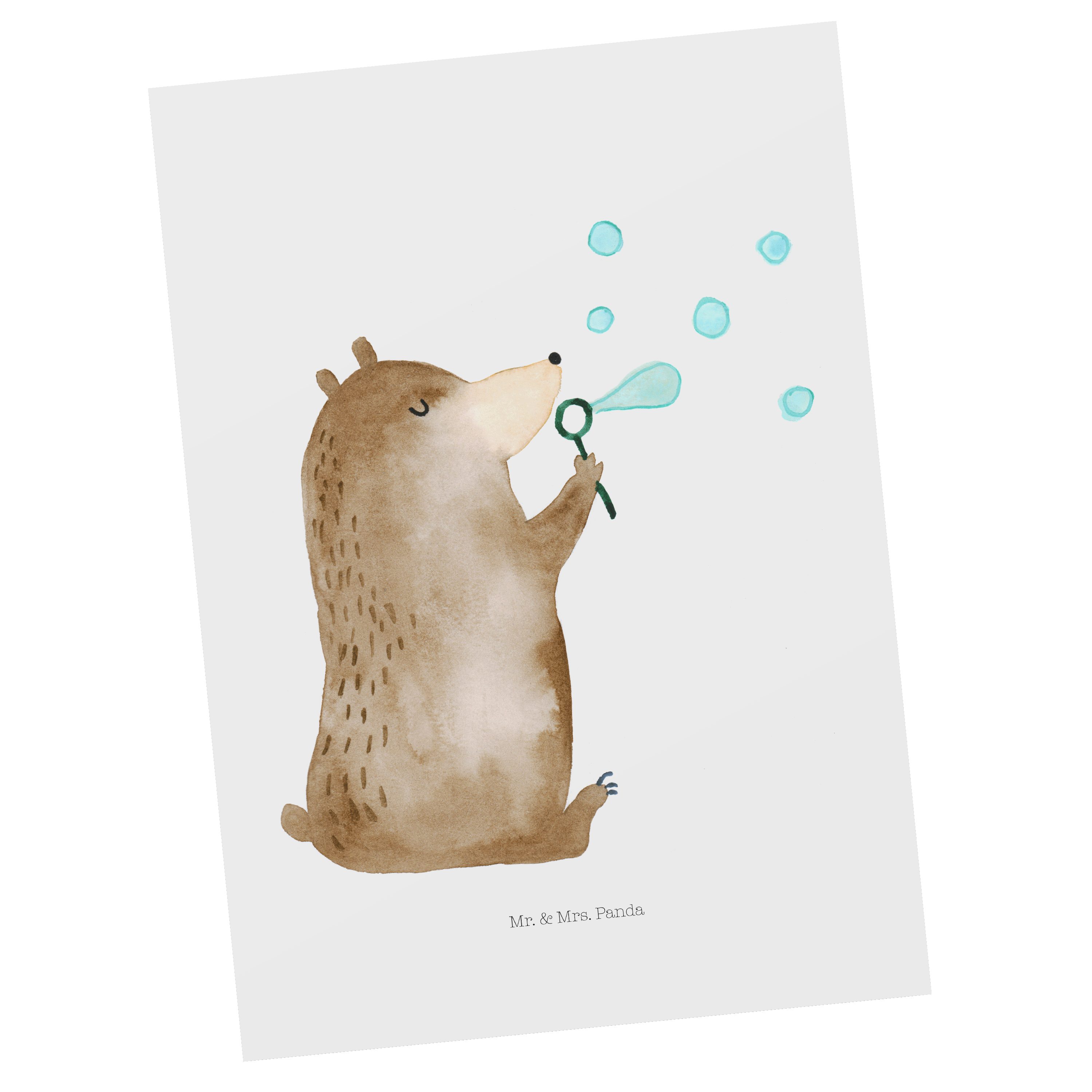 Mr. & Mrs. Panda Postkarte Bär Seifenblasen - Weiß - Geschenk, Geburtstagskarte, Ansichtskarte