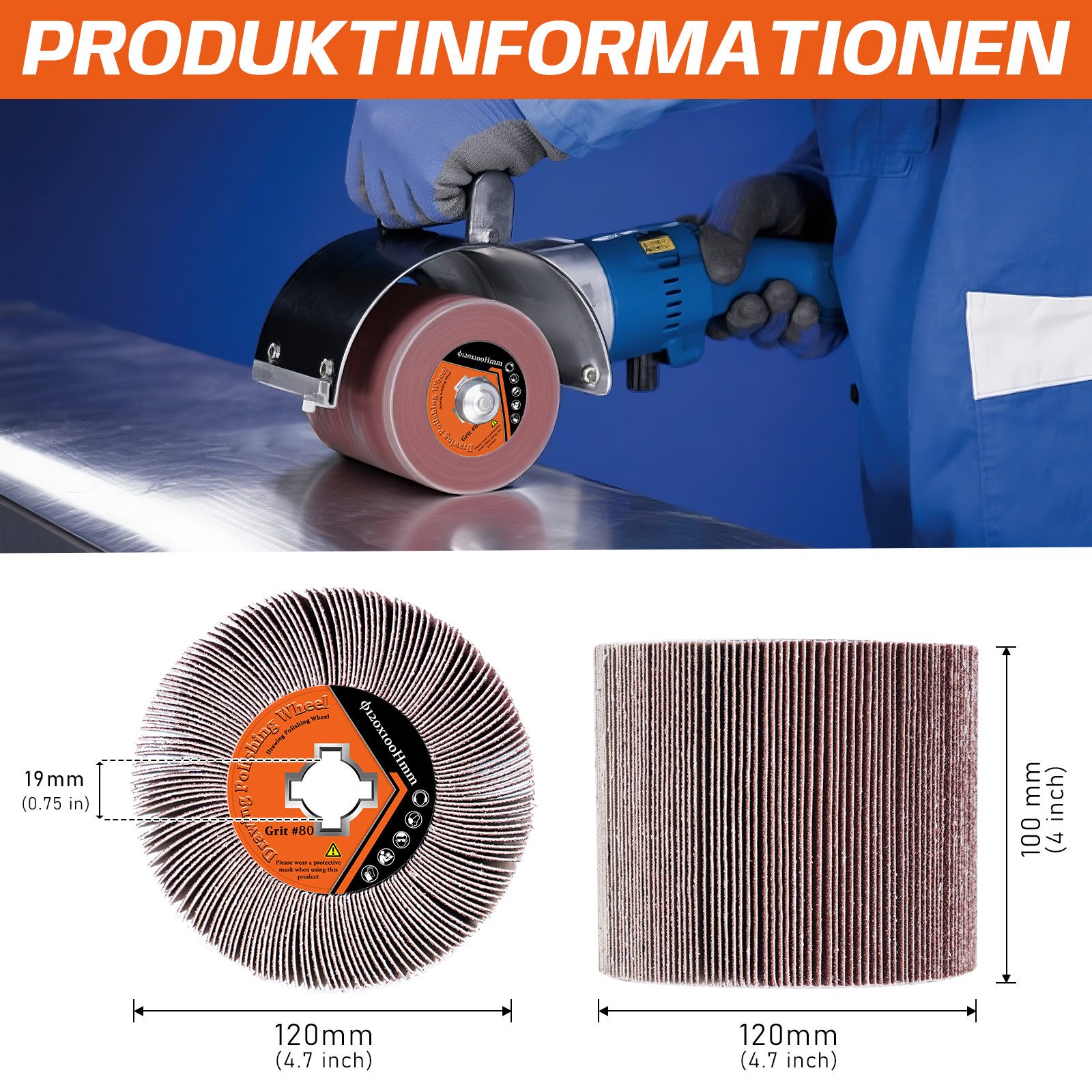 XERSEK Schleifroller Hochdichte Siliziumcarbid Schleifpapierrolle Schleifbürste 60-240#, 12x10cm Polierbürste für Metall, Holz und Stein Schleifen Renovierung